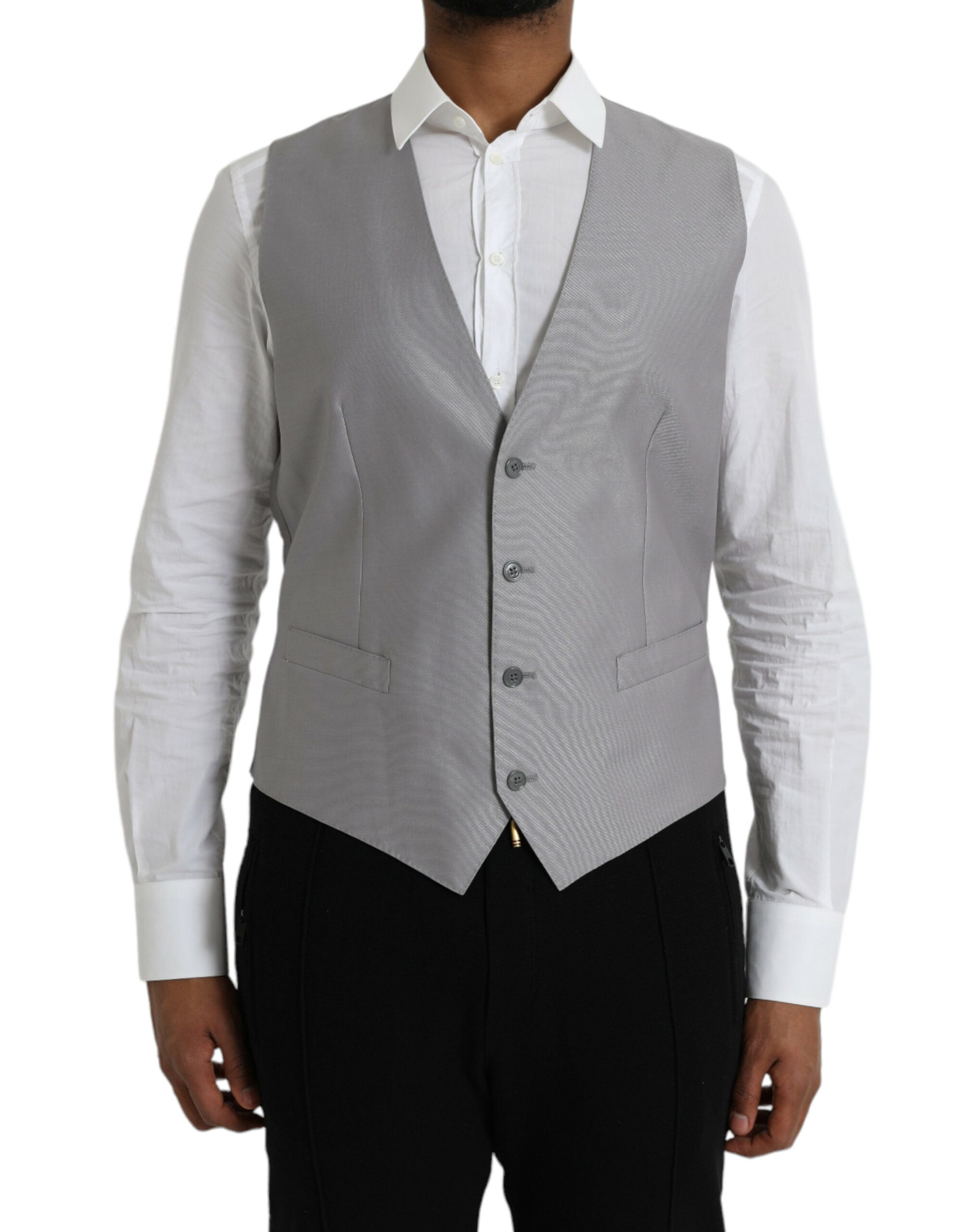 Dolce & Gabbana Light Gray Wool Formal Dress Waistcoat Vest -  Vests for Men Suits -  Dolce & Gabbana.