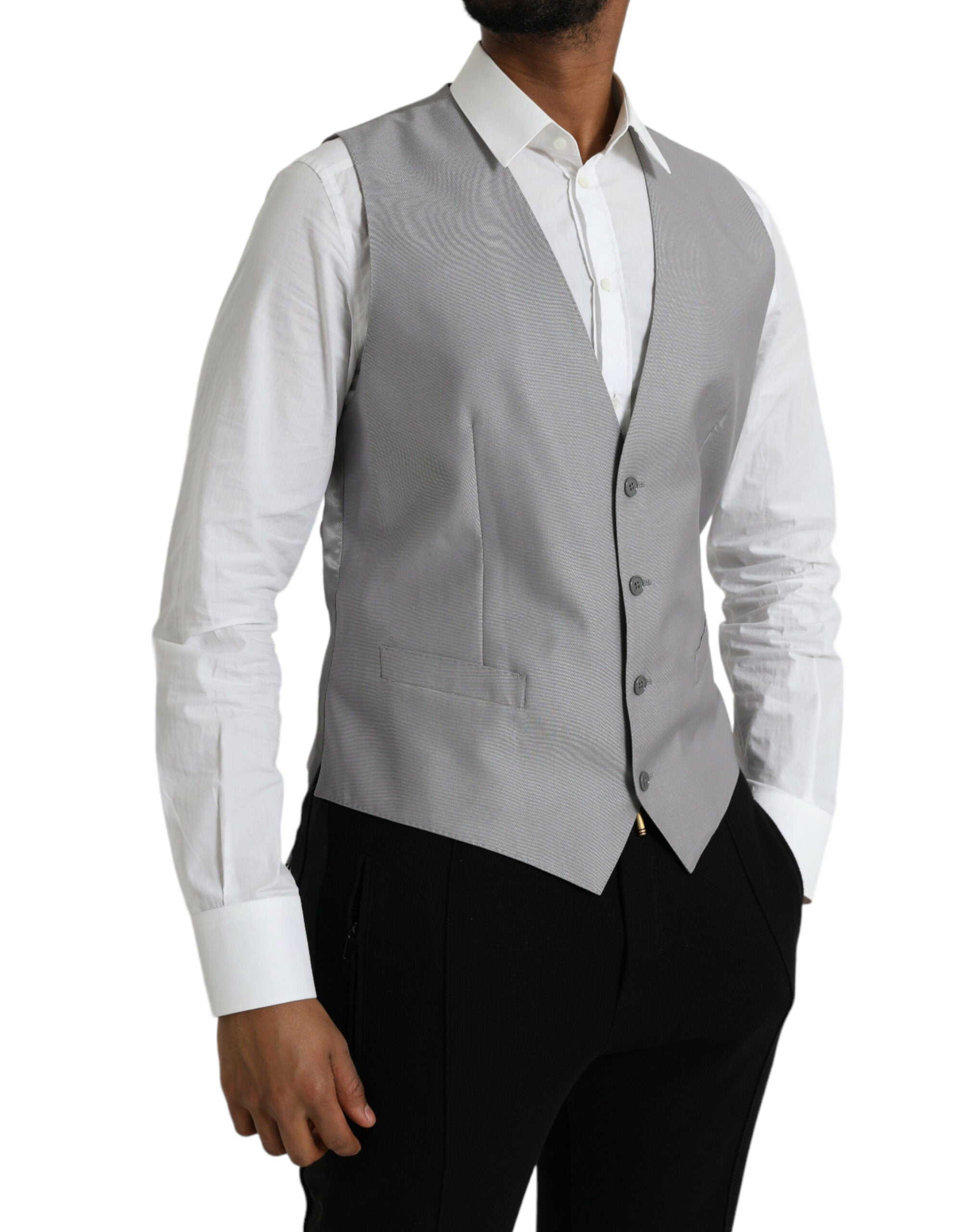 Dolce & Gabbana Light Gray Wool Formal Dress Waistcoat Vest -  Vests for Men Suits -  Dolce & Gabbana.