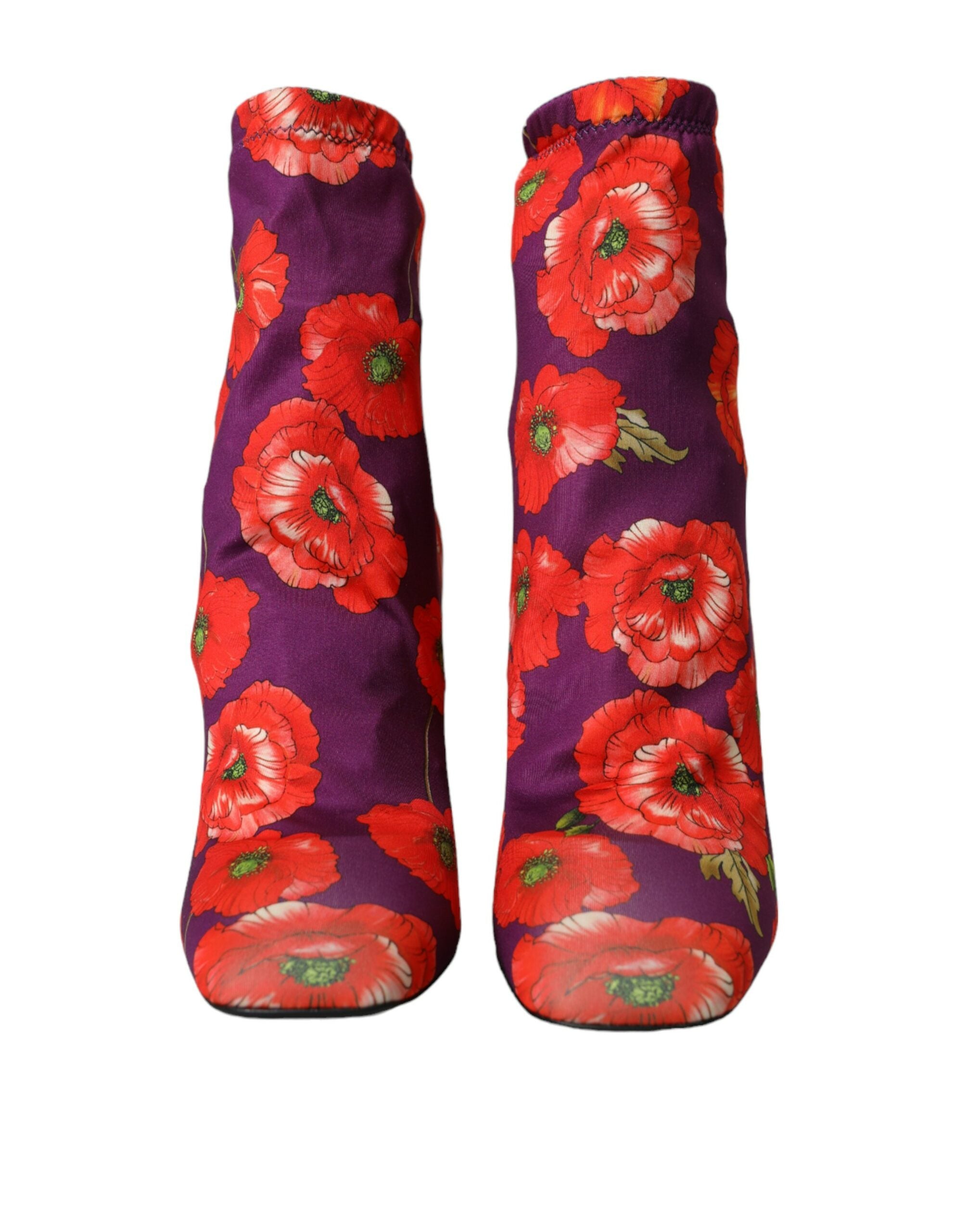 Dolce & Gabbana Purple Floral Jersey Stretch Boots Shoes -   -  Dolce & Gabbana.
