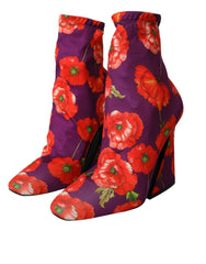 Dolce & Gabbana Purple Floral Jersey Stretch Boots Shoes -   -  Dolce & Gabbana.