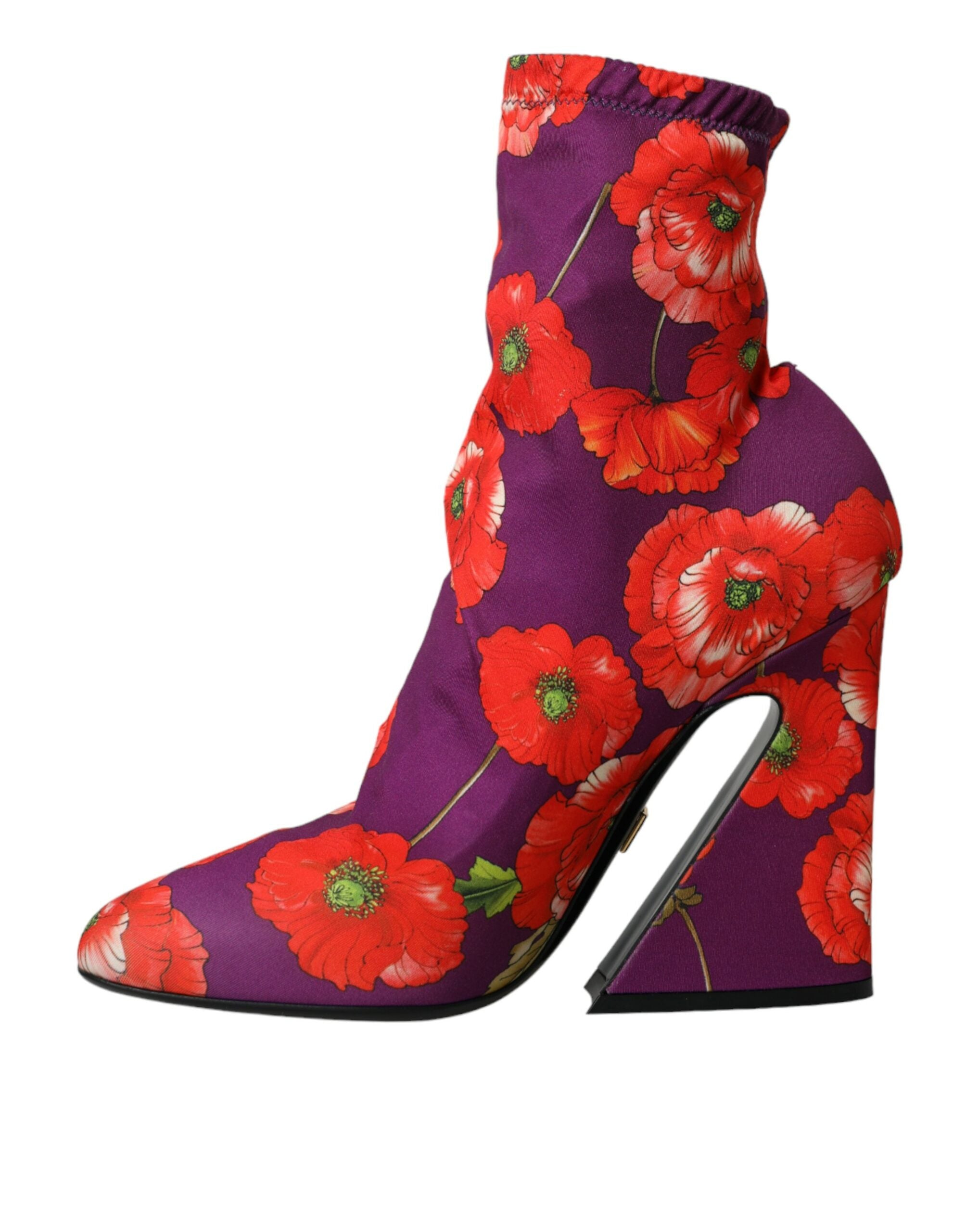Dolce & Gabbana Purple Floral Jersey Stretch Boots Shoes -   -  Dolce & Gabbana.