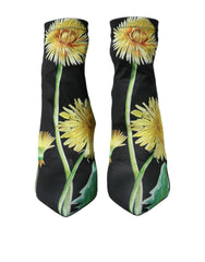 Dolce & Gabbana Black Floral Jersey Stretch Ankle Boots Shoes -   -  Dolce & Gabbana.