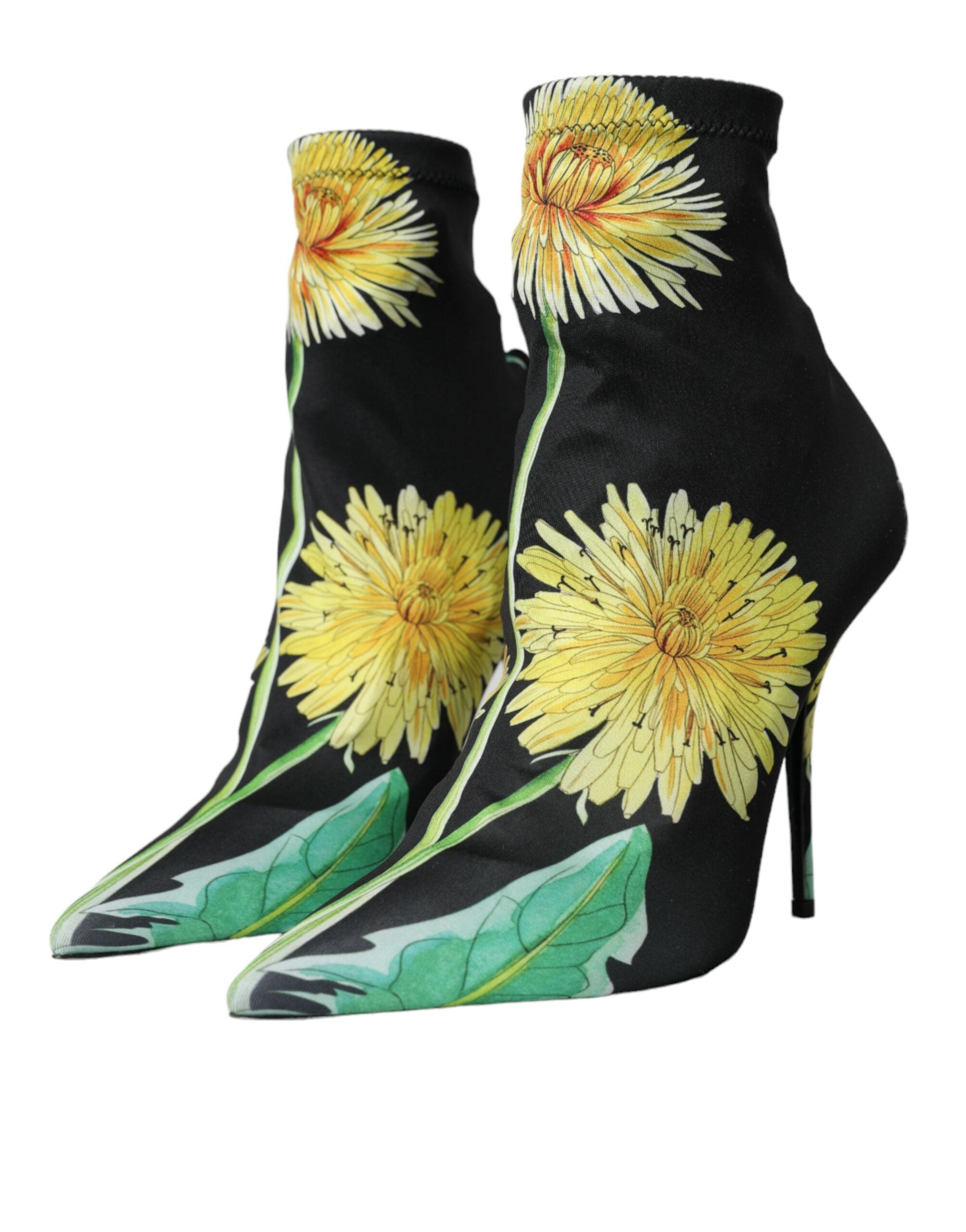 Dolce & Gabbana Black Floral Jersey Stretch Ankle Boots Shoes -   -  Dolce & Gabbana.