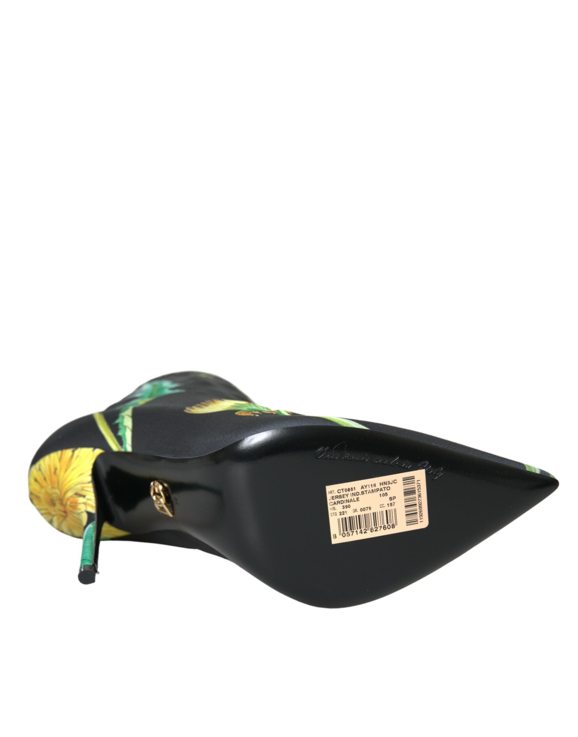 Dolce & Gabbana Black Floral Jersey Stretch Ankle Boots Shoes -   -  Dolce & Gabbana.
