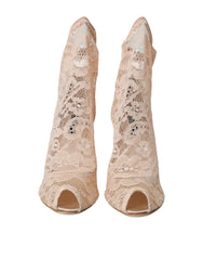 Dolce & Gabbana Beige Stretch Taormina Lace Boots Shoes -   -  Dolce & Gabbana.