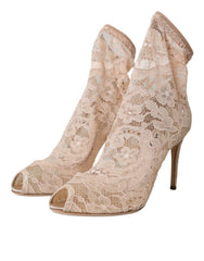 Dolce & Gabbana Beige Stretch Taormina Lace Boots Shoes -   -  Dolce & Gabbana.