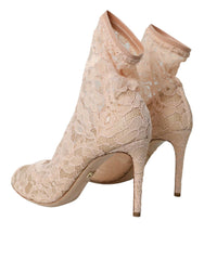 Dolce & Gabbana Beige Stretch Taormina Lace Boots Shoes -   -  Dolce & Gabbana.