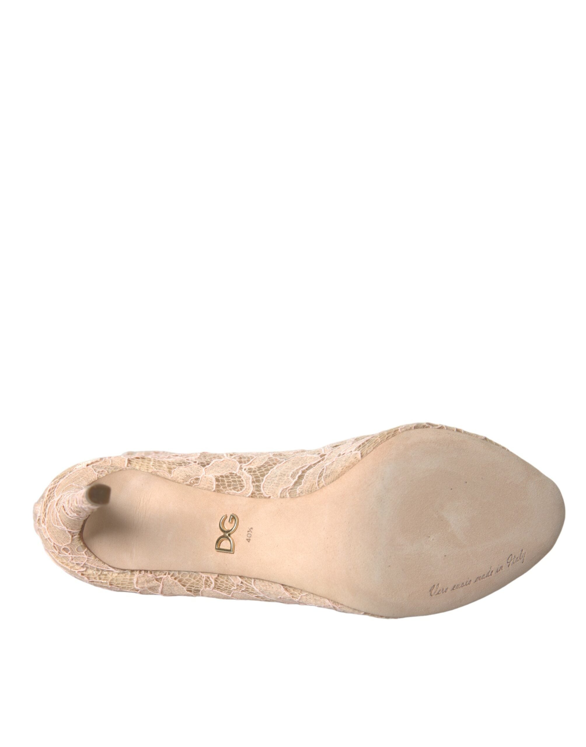 Dolce & Gabbana Beige Stretch Taormina Lace Boots Shoes -   -  Dolce & Gabbana.