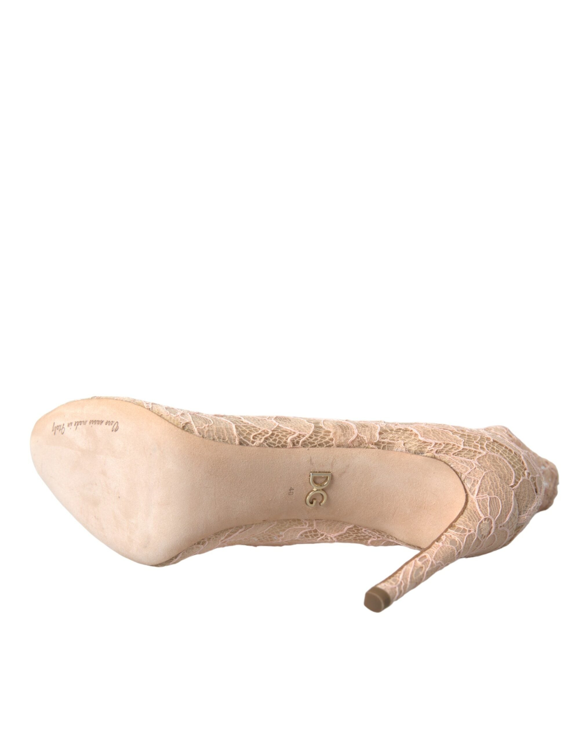 Dolce & Gabbana Beige Stretch Taormina Lace Boots Shoes -   -  Dolce & Gabbana.