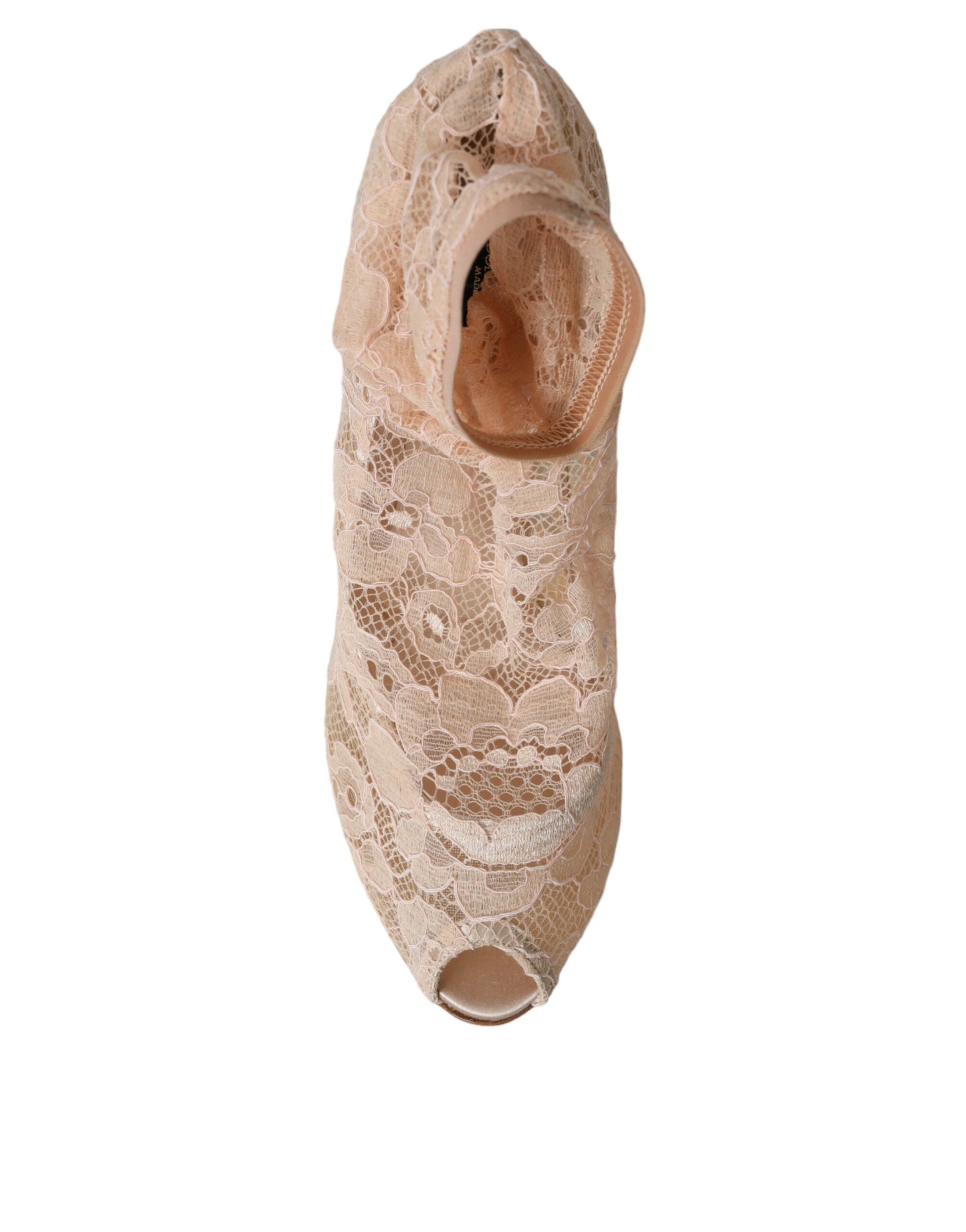 Dolce & Gabbana Beige Stretch Taormina Lace Boots Shoes -   -  Dolce & Gabbana.