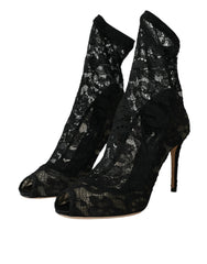 Dolce & Gabbana Black Stretch Taormina Lace Boots Shoes -   -  Dolce & Gabbana.