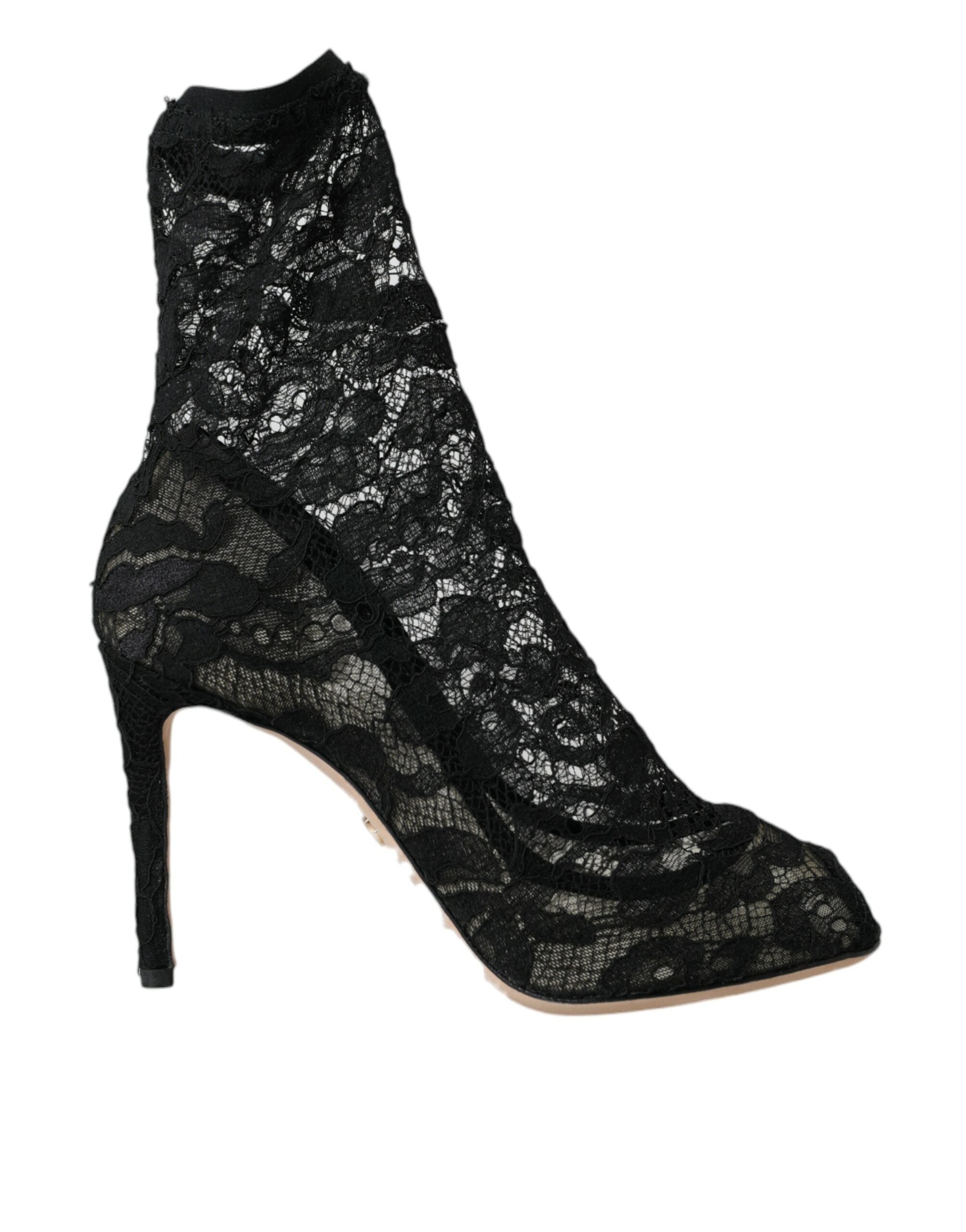 Dolce & Gabbana Black Stretch Taormina Lace Boots Shoes -   -  Dolce & Gabbana.