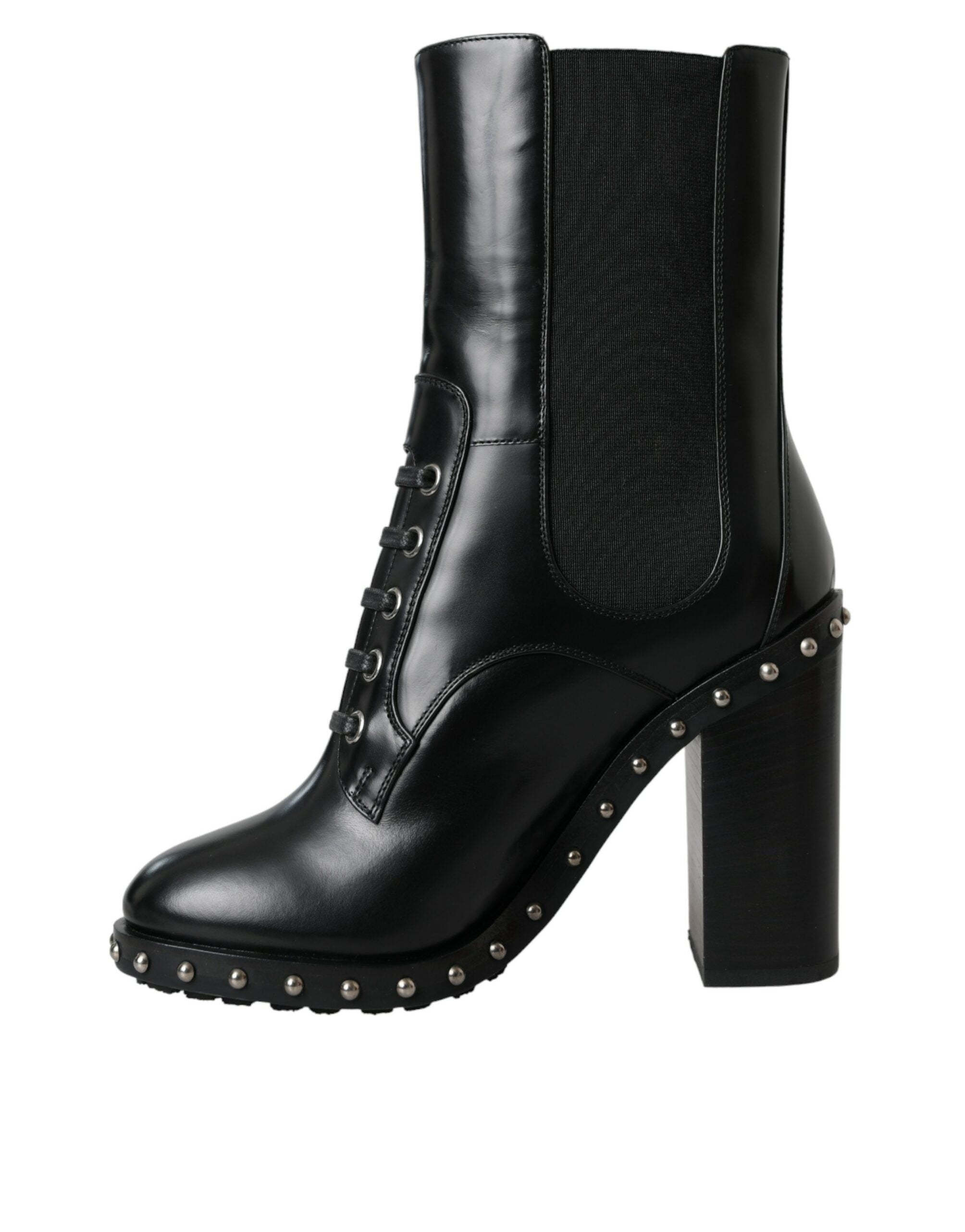 Dolce & Gabbana Black Leather Studded Lace Up Boots Shoes -   -  Dolce & Gabbana.