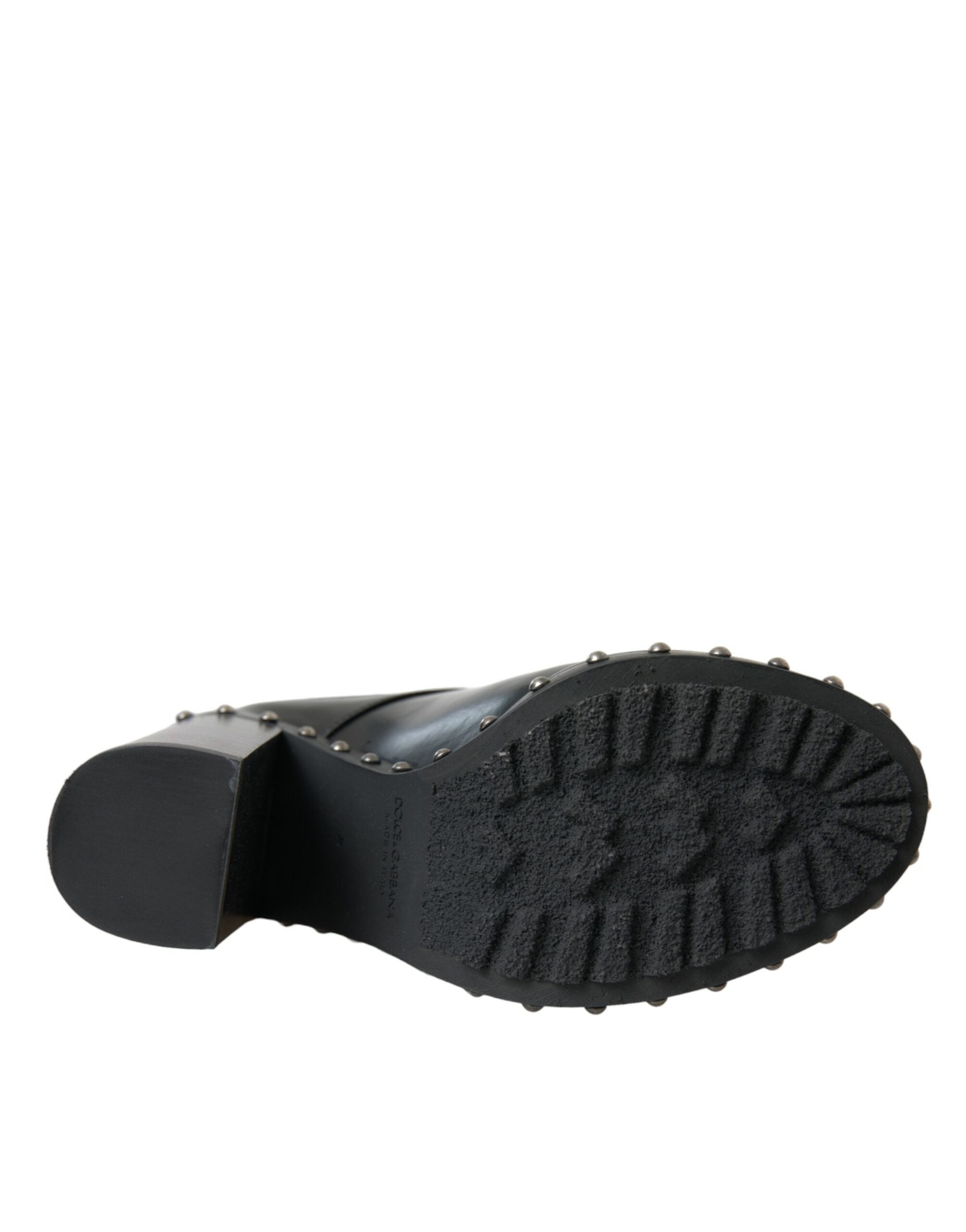 Dolce & Gabbana Black Leather Studded Lace Up Boots Shoes -   -  Dolce & Gabbana.