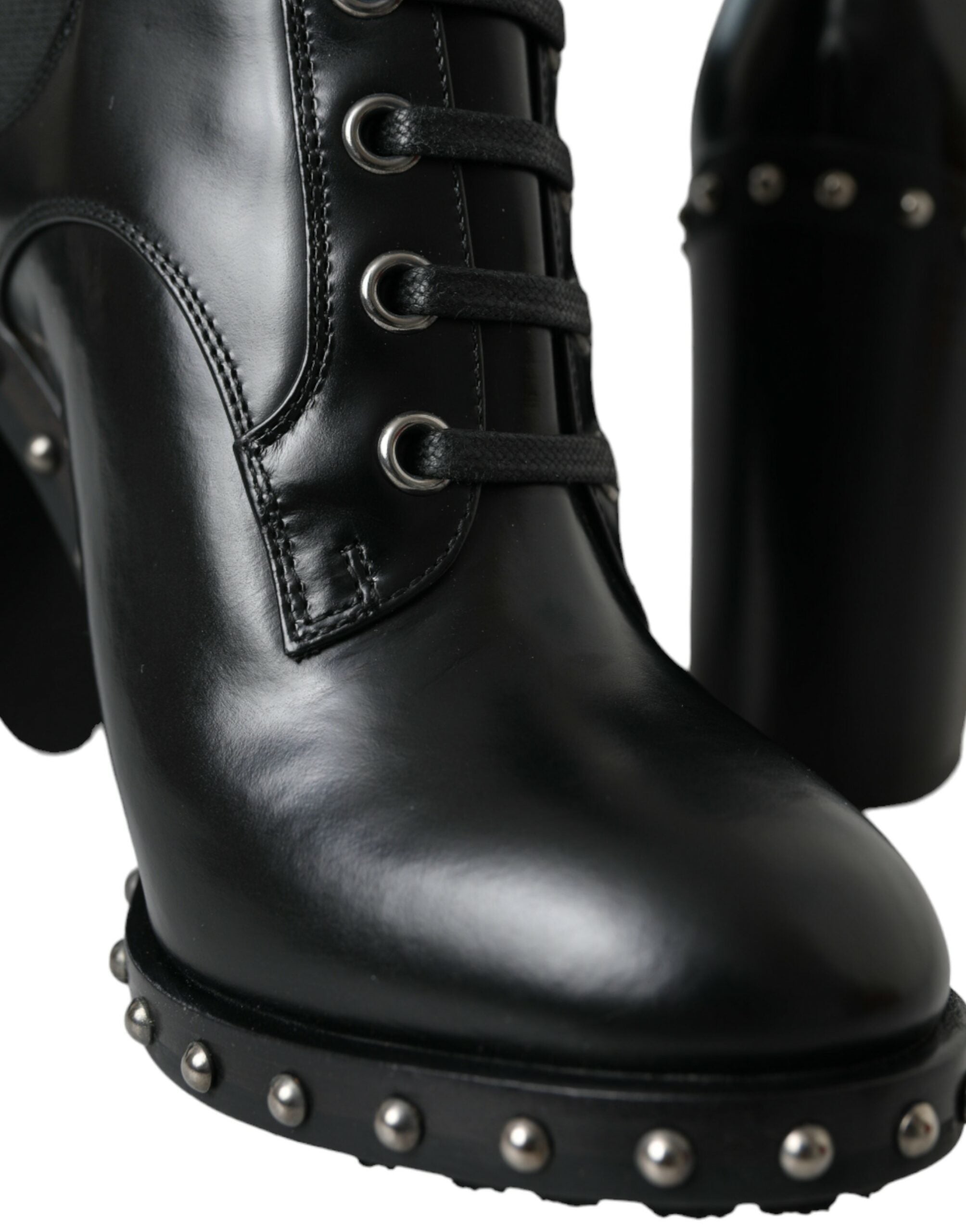 Dolce & Gabbana Black Leather Studded Lace Up Boots Shoes -   -  Dolce & Gabbana.