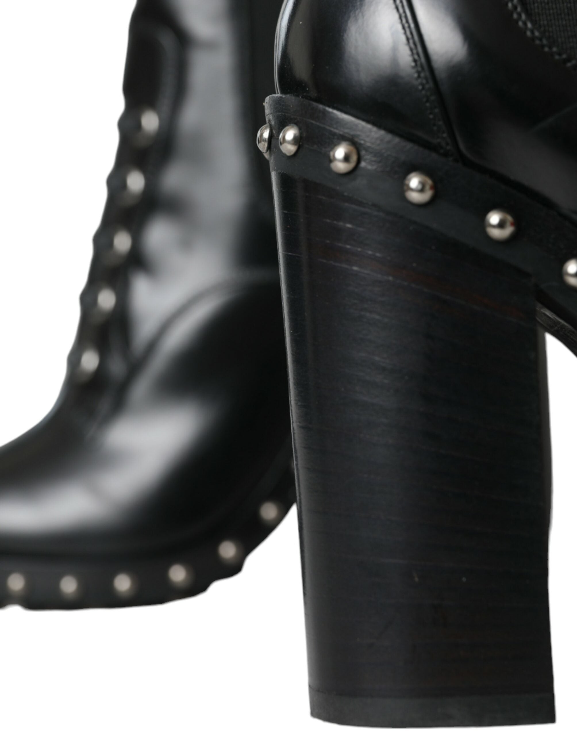 Dolce & Gabbana Black Leather Studded Lace Up Boots Shoes -   -  Dolce & Gabbana.