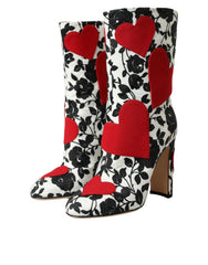 Dolce & Gabbana White Floral Hearts Leather High Boots Shoes -   -  Dolce & Gabbana.