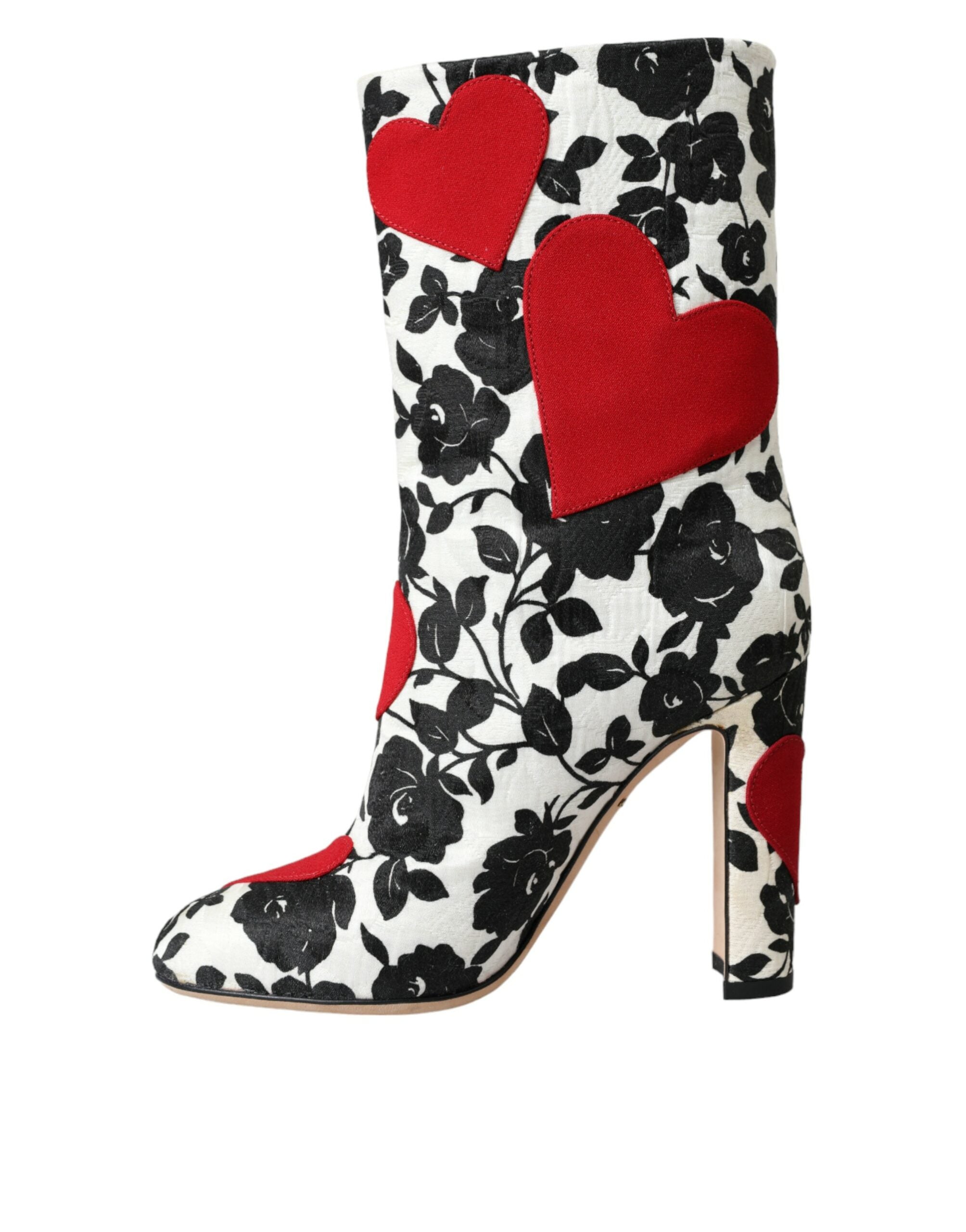 Dolce & Gabbana White Floral Hearts Leather High Boots Shoes -   -  Dolce & Gabbana.