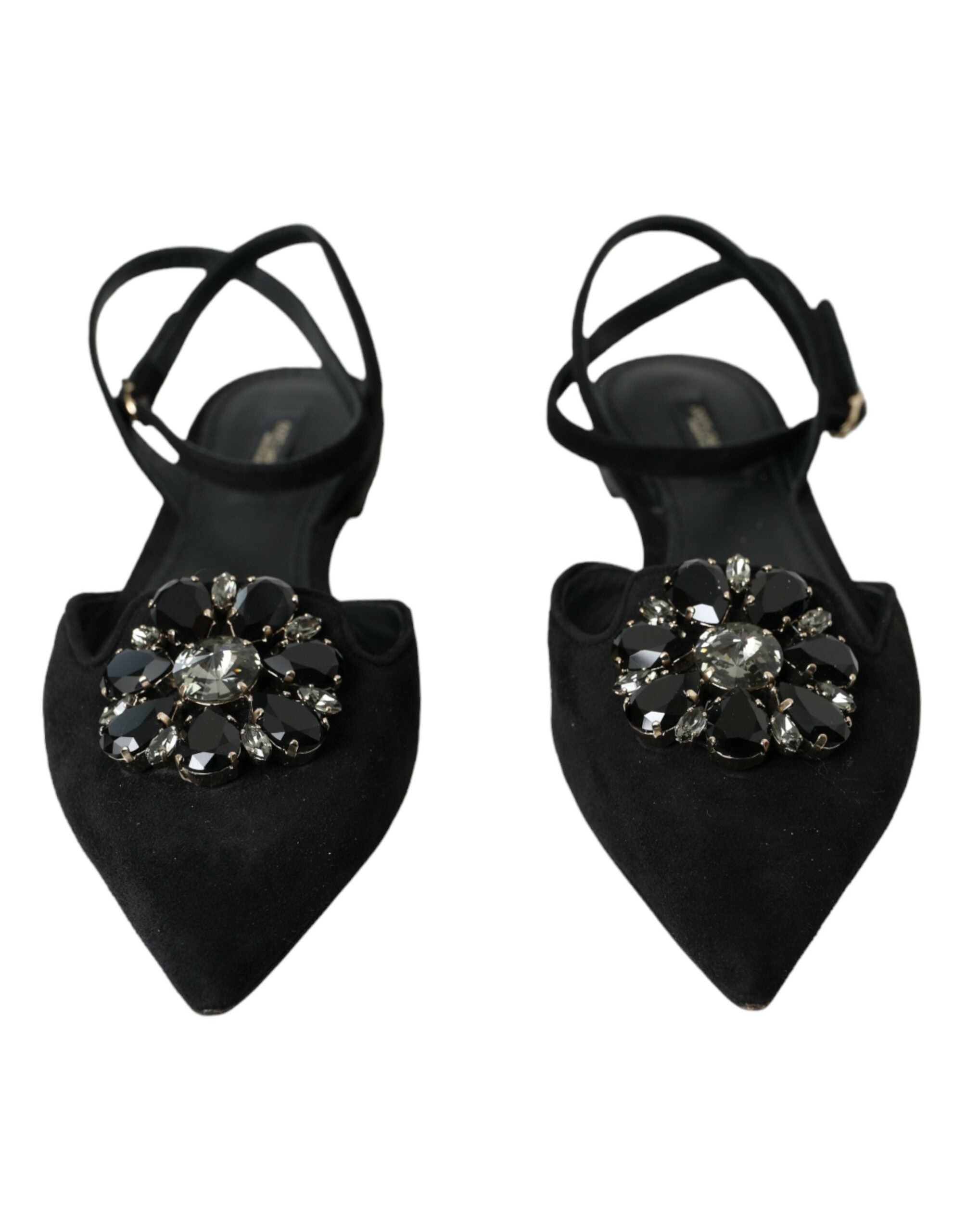 Dolce & Gabbana Black Leather Crystal Slingback Sandals Shoes -   -  Dolce & Gabbana.