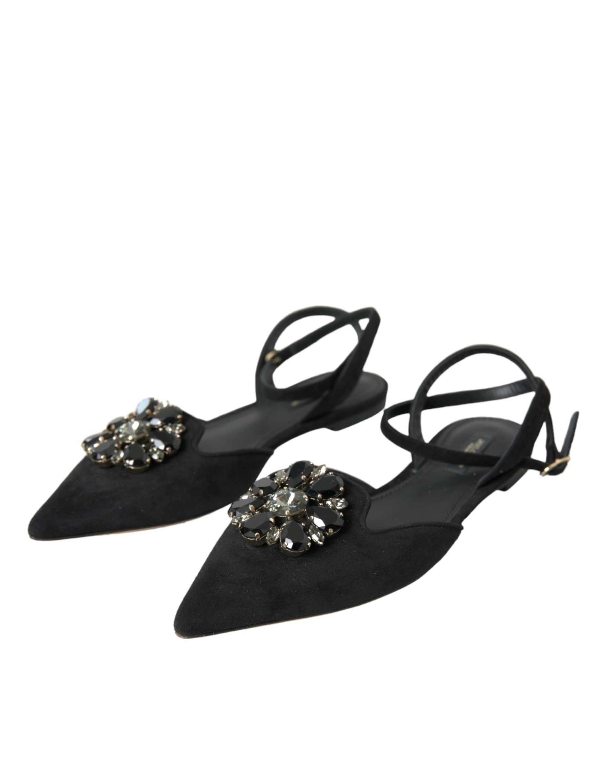Dolce & Gabbana Black Leather Crystal Slingback Sandals Shoes -   -  Dolce & Gabbana.
