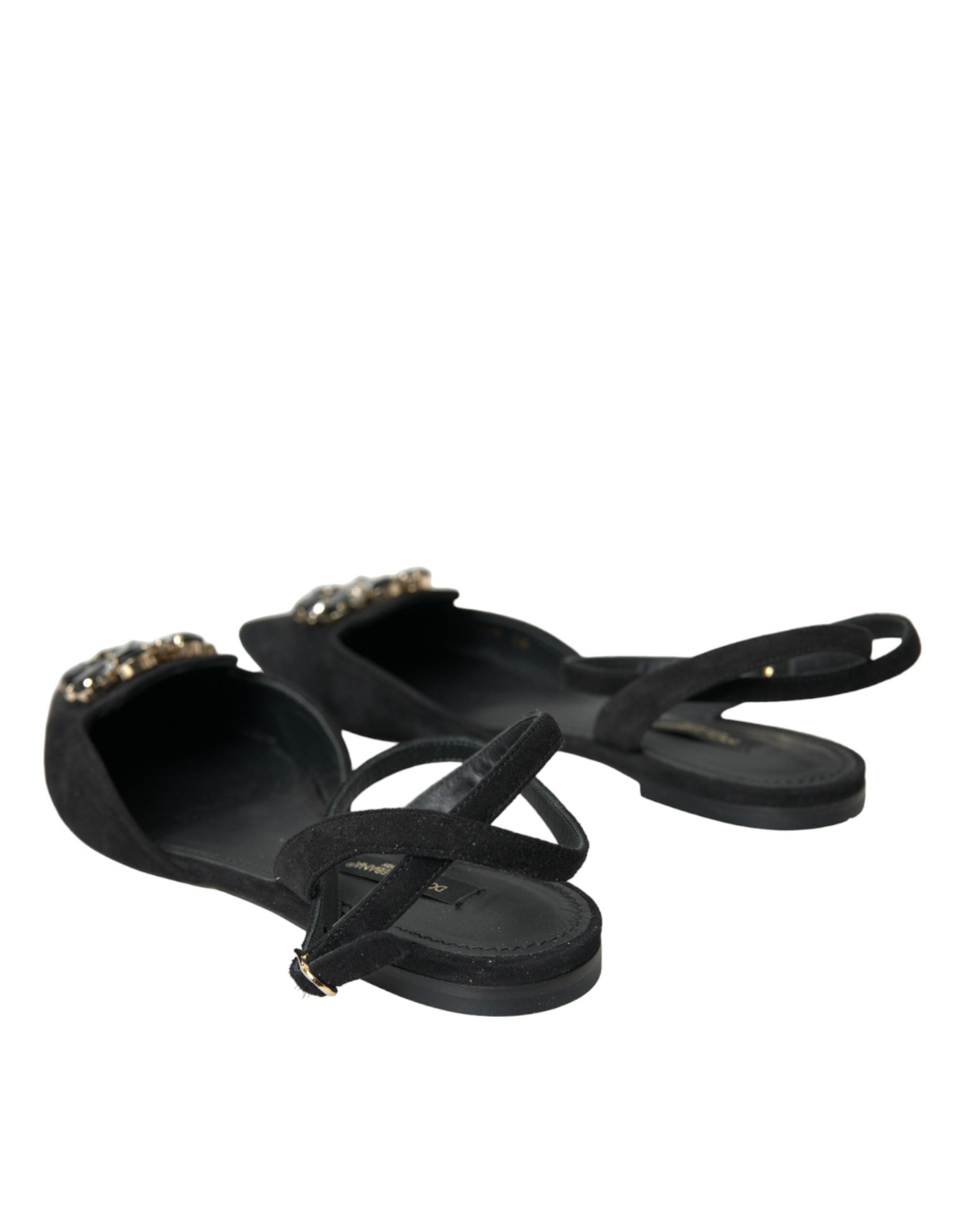 Dolce & Gabbana Black Leather Crystal Slingback Sandals Shoes -   -  Dolce & Gabbana.