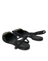 Dolce & Gabbana Black Leather Crystal Slingback Sandals Shoes -   -  Dolce & Gabbana.