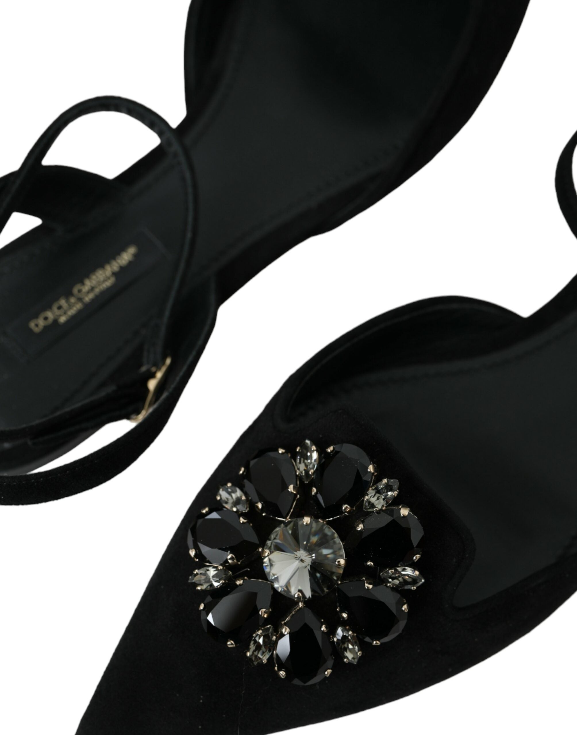 Dolce & Gabbana Black Leather Crystal Slingback Sandals Shoes -   -  Dolce & Gabbana.