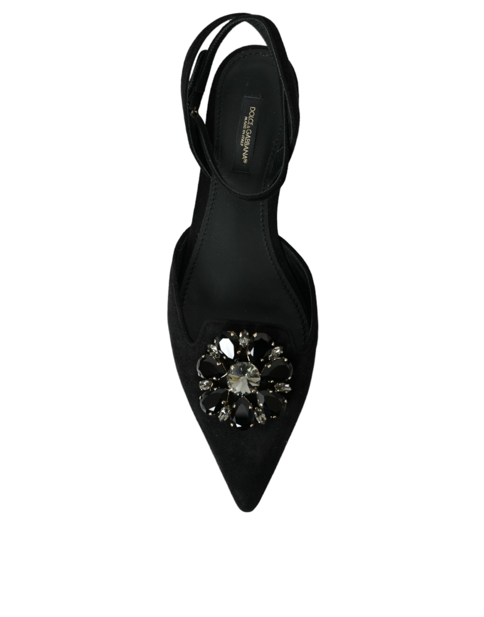 Dolce & Gabbana Black Leather Crystal Slingback Sandals Shoes -   -  Dolce & Gabbana.
