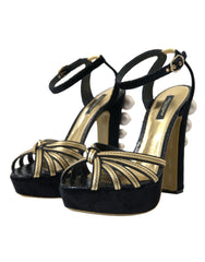 Dolce & Gabbana Black Gold Embellished Heels Sandals Shoes -   -  Dolce & Gabbana.