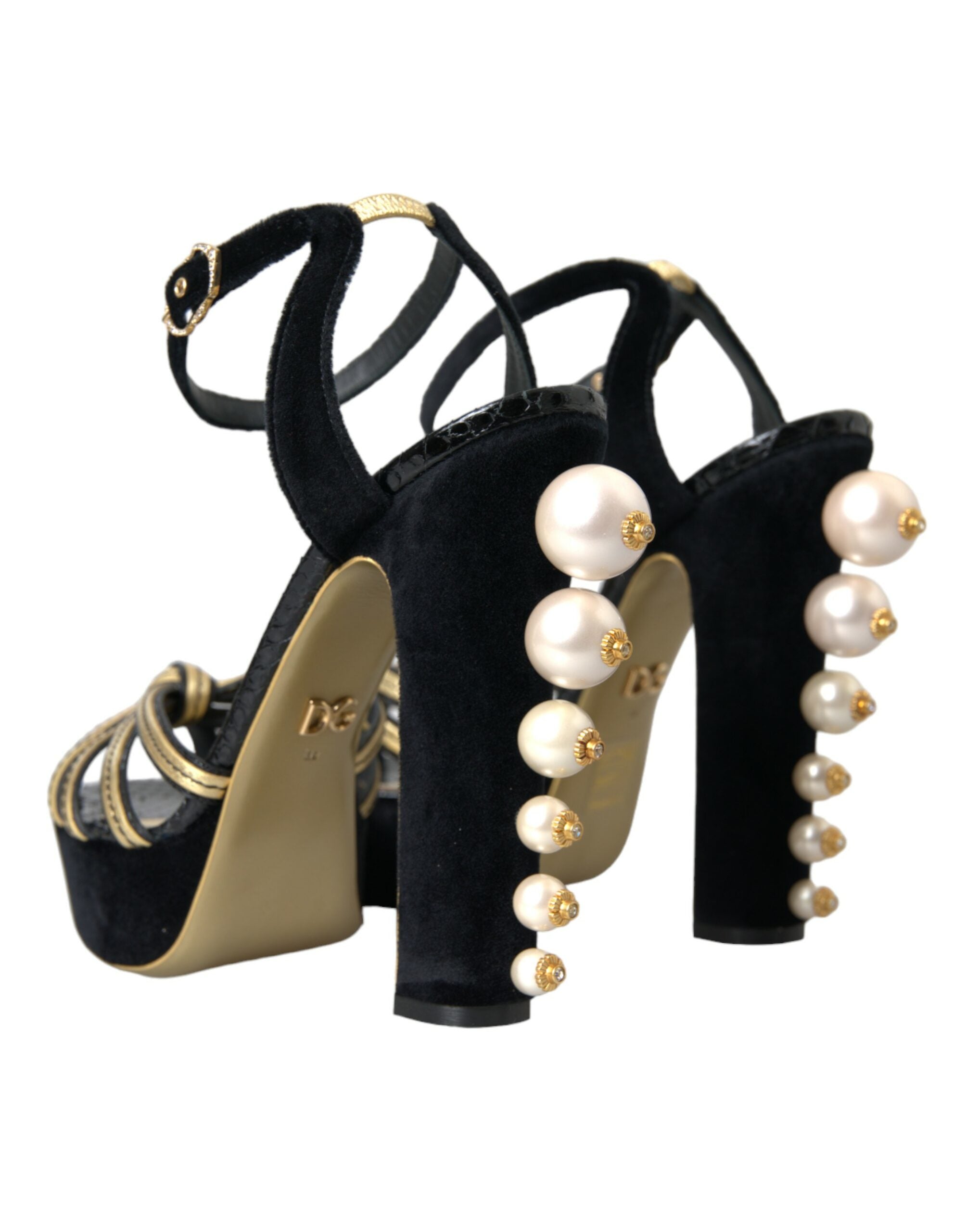 Dolce & Gabbana Black Gold Embellished Heels Sandals Shoes -   -  Dolce & Gabbana.