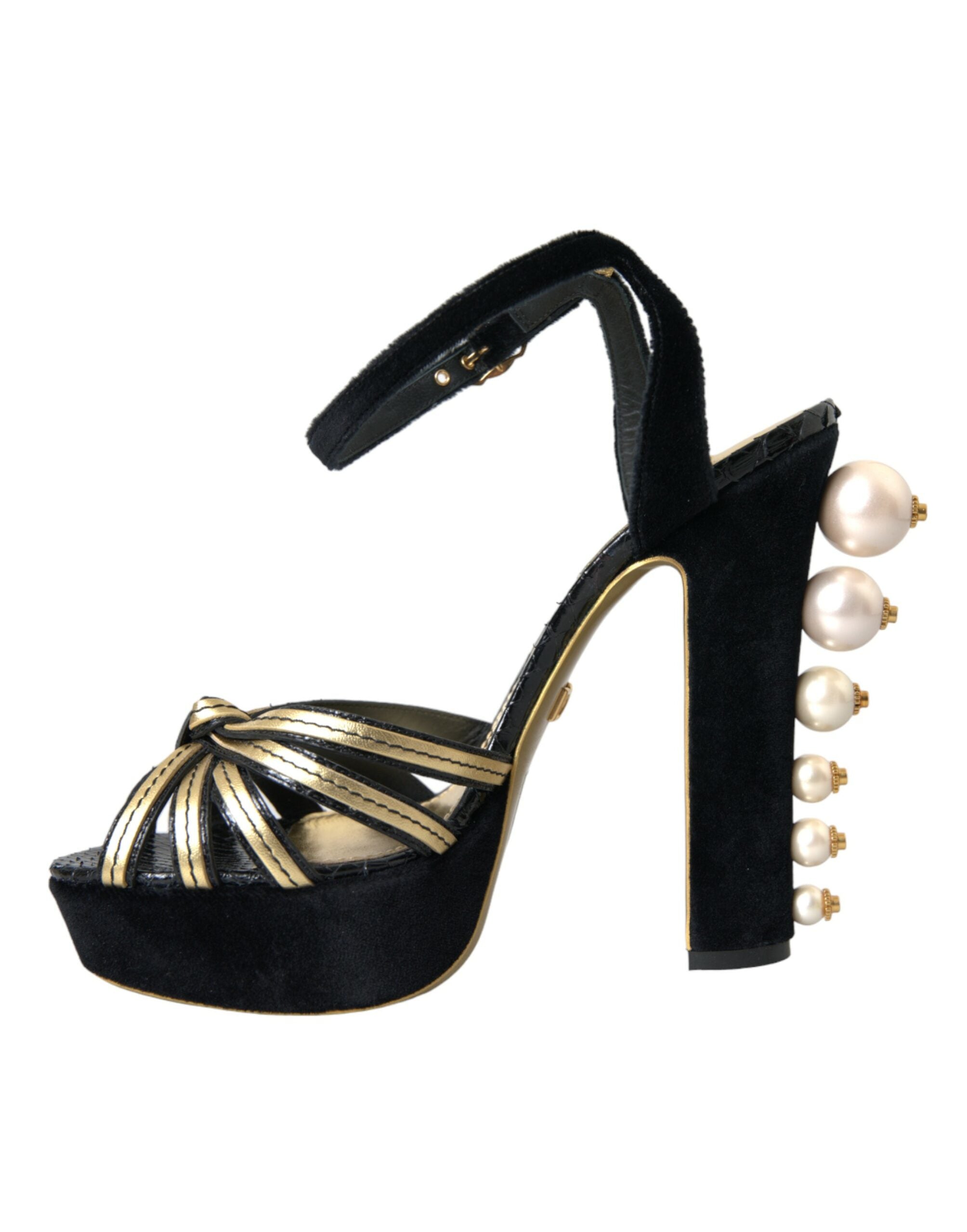 Dolce & Gabbana Black Gold Embellished Heels Sandals Shoes -   -  Dolce & Gabbana.