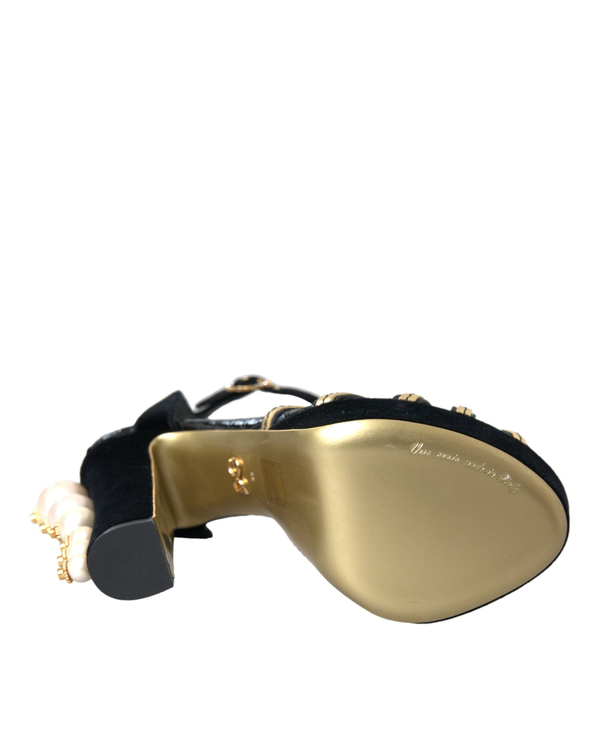 Dolce & Gabbana Black Gold Embellished Heels Sandals Shoes -   -  Dolce & Gabbana.