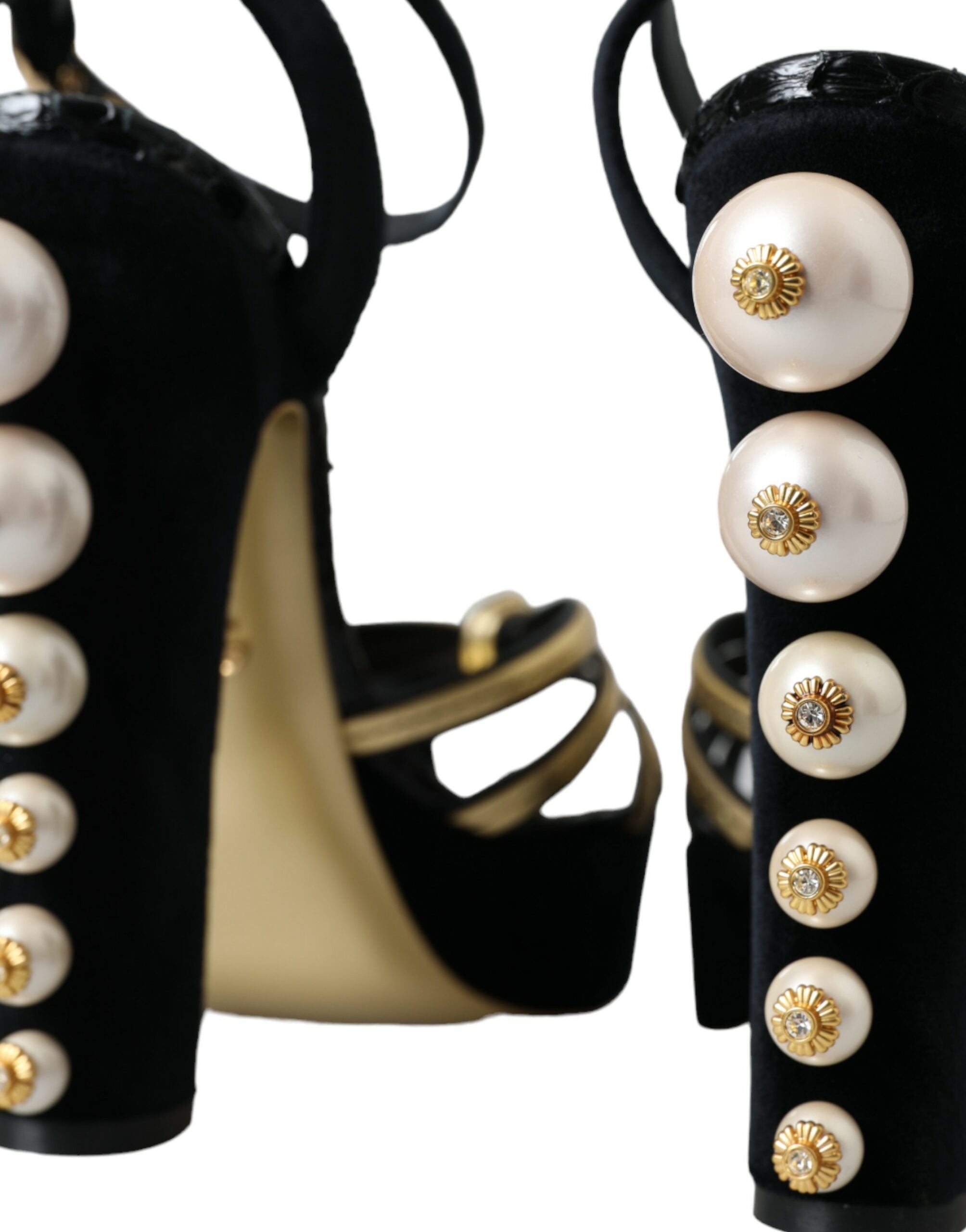 Dolce & Gabbana Black Gold Embellished Heels Sandals Shoes -   -  Dolce & Gabbana.