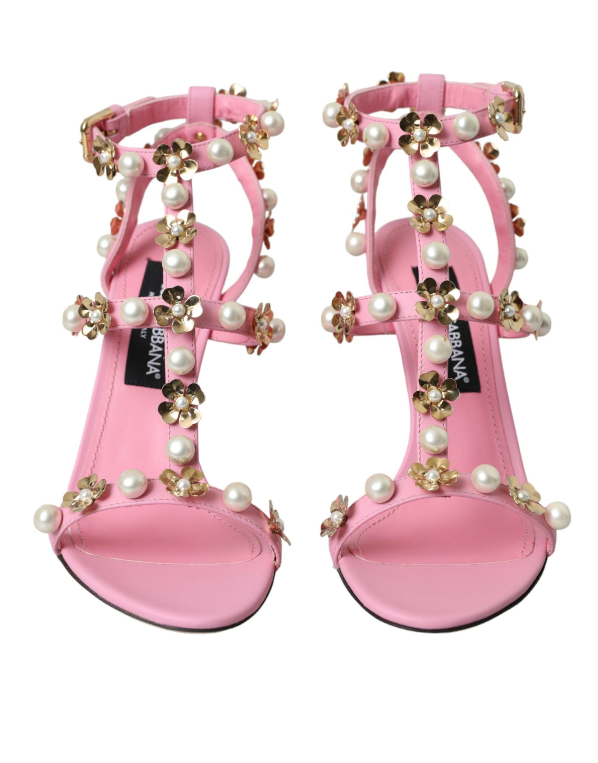 Dolce & Gabbana Pink Leather Embellished Heels Sandals Shoes -   -  Dolce & Gabbana.