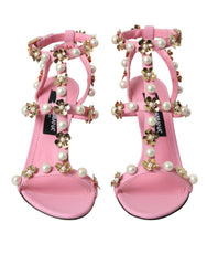 Dolce & Gabbana Pink Leather Embellished Heels Sandals Shoes -   -  Dolce & Gabbana.