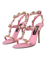 Dolce & Gabbana Pink Leather Embellished Heels Sandals Shoes -   -  Dolce & Gabbana.