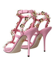 Dolce & Gabbana Pink Leather Embellished Heels Sandals Shoes -   -  Dolce & Gabbana.