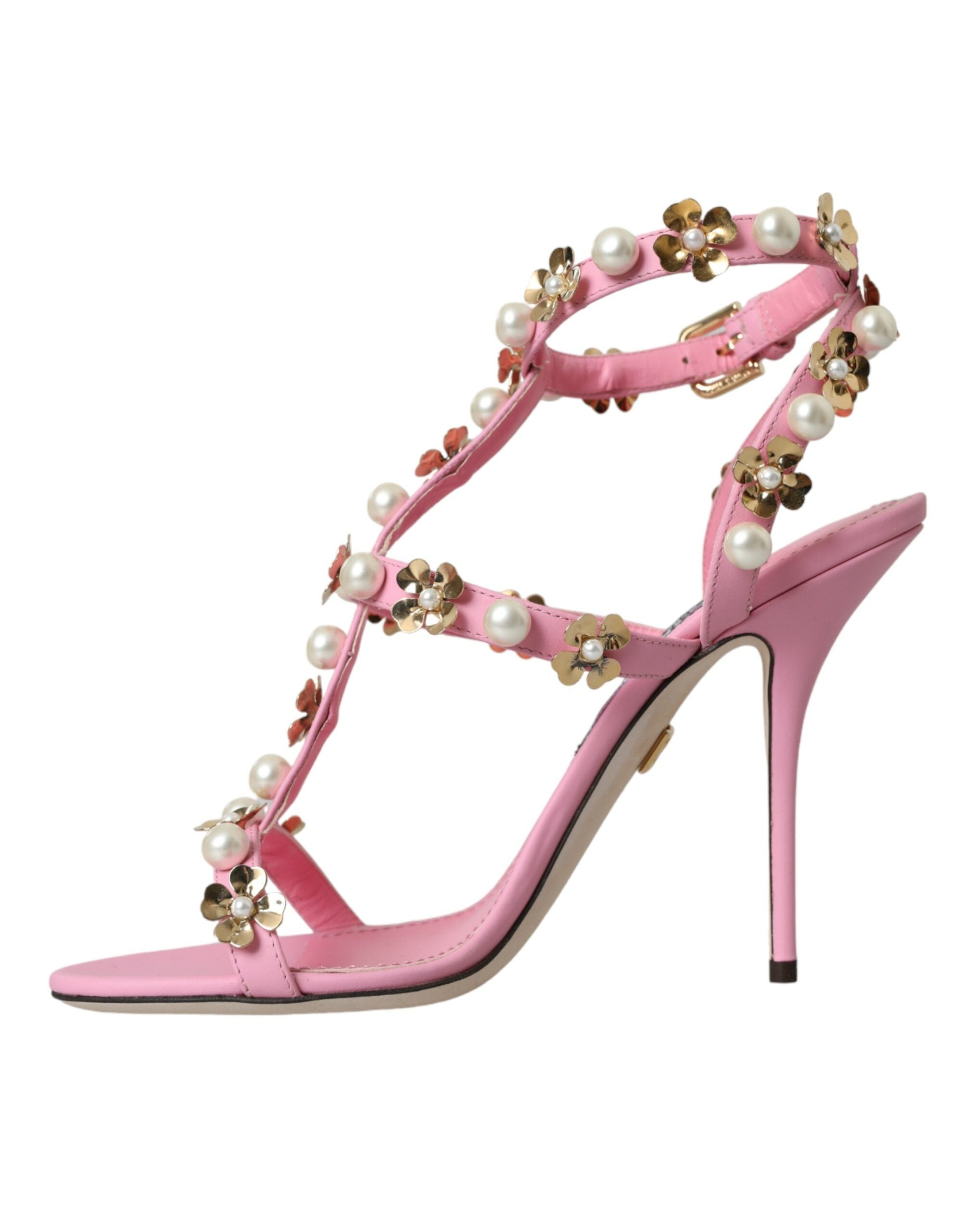 Dolce & Gabbana Pink Leather Embellished Heels Sandals Shoes -   -  Dolce & Gabbana.