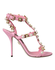 Dolce & Gabbana Pink Leather Embellished Heels Sandals Shoes -   -  Dolce & Gabbana.