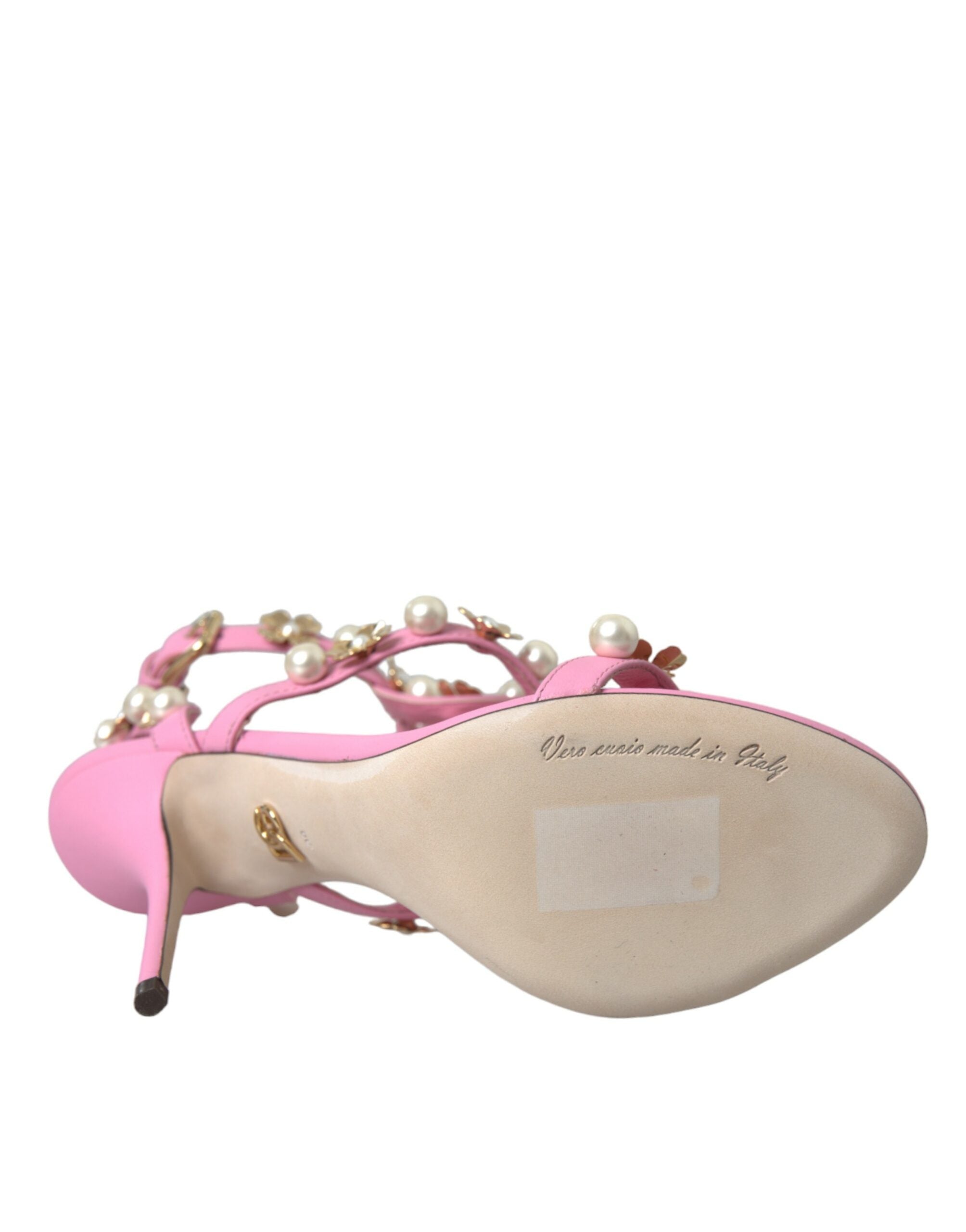 Dolce & Gabbana Pink Leather Embellished Heels Sandals Shoes -   -  Dolce & Gabbana.