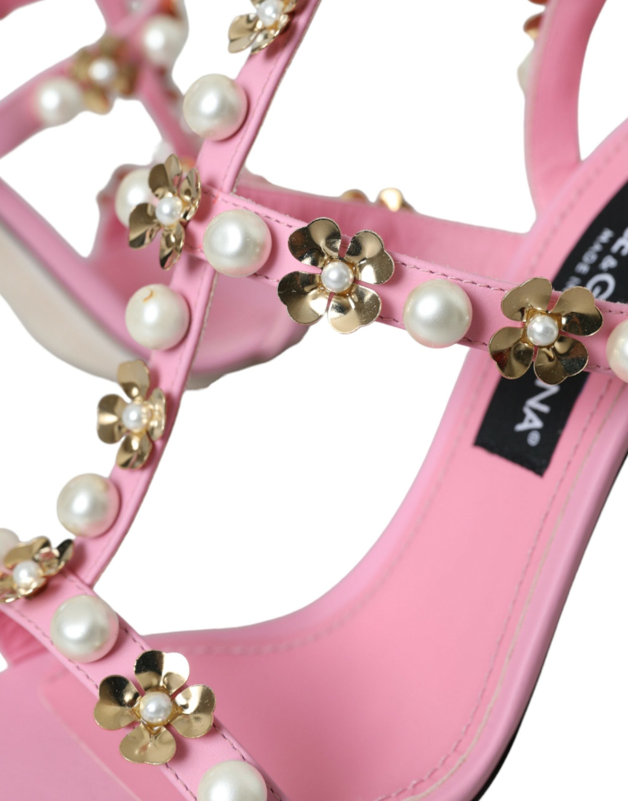 Dolce & Gabbana Pink Leather Embellished Heels Sandals Shoes -   -  Dolce & Gabbana.