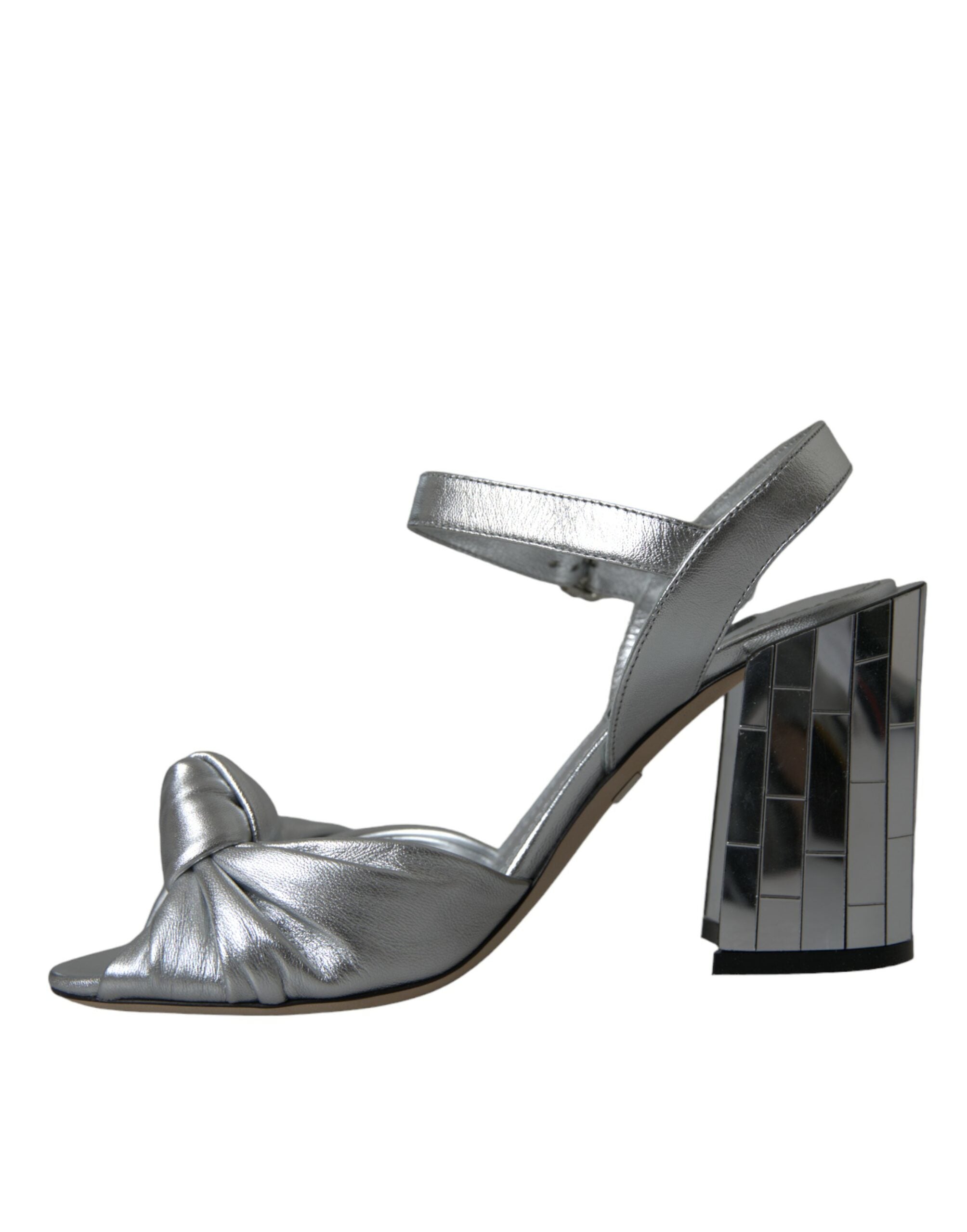 Dolce & Gabbana Silver Lambskin Leather Heels Sandals Shoes -   -  Dolce & Gabbana.