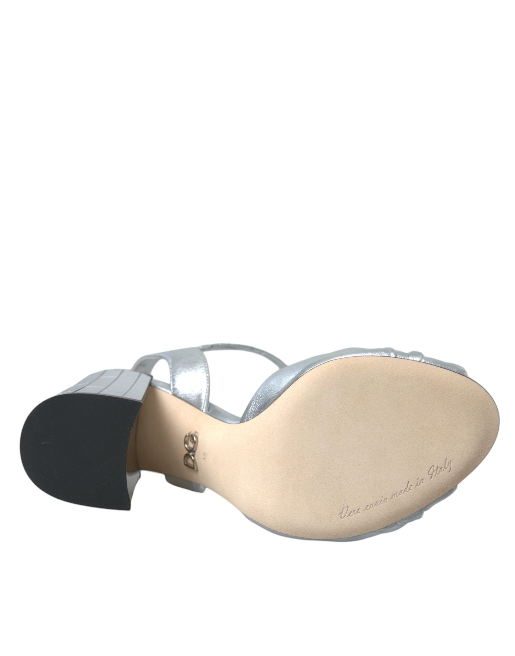 Dolce & Gabbana Silver Lambskin Leather Heels Sandals Shoes -   -  Dolce & Gabbana.
