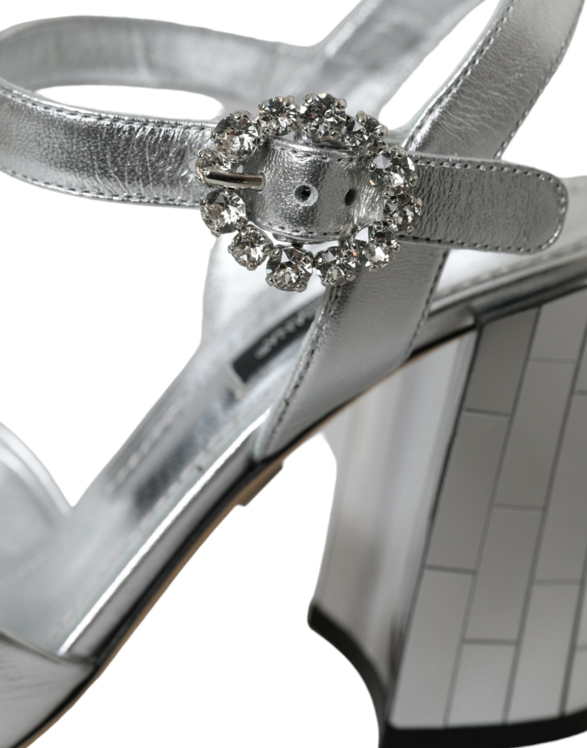 Dolce & Gabbana Silver Lambskin Leather Heels Sandals Shoes -   -  Dolce & Gabbana.