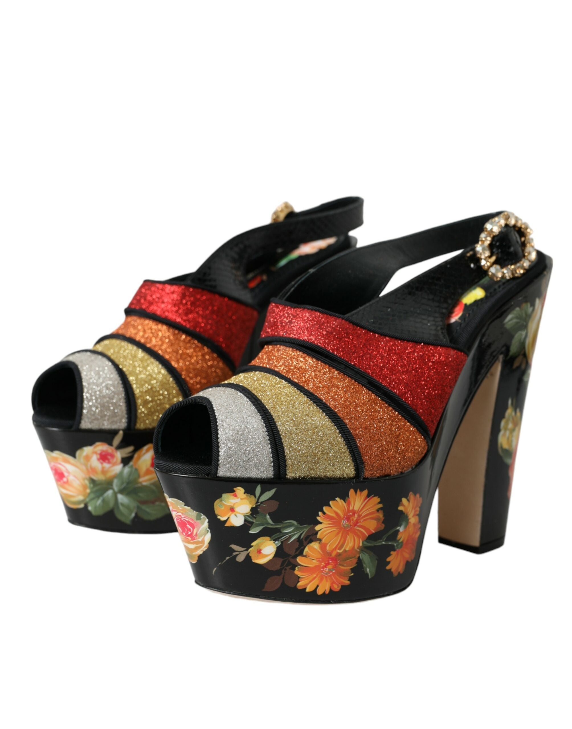 Dolce & Gabbana Multicolor Floral Crystal Platform Sandals Shoes -   -  Dolce & Gabbana.
