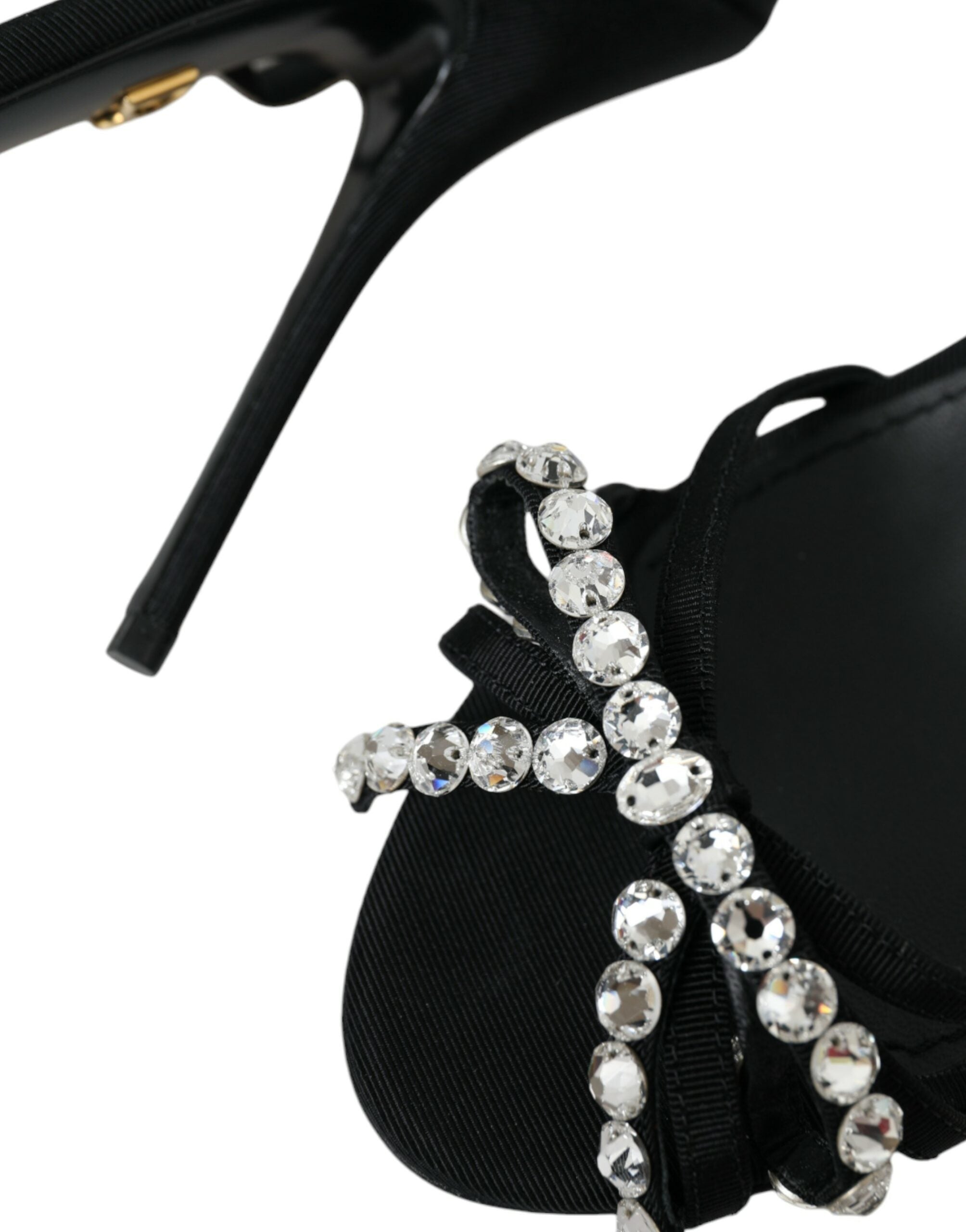 Dolce & Gabbana Black Viscose Crystal Bow Heels Sandals Shoes -   -  Dolce & Gabbana.
