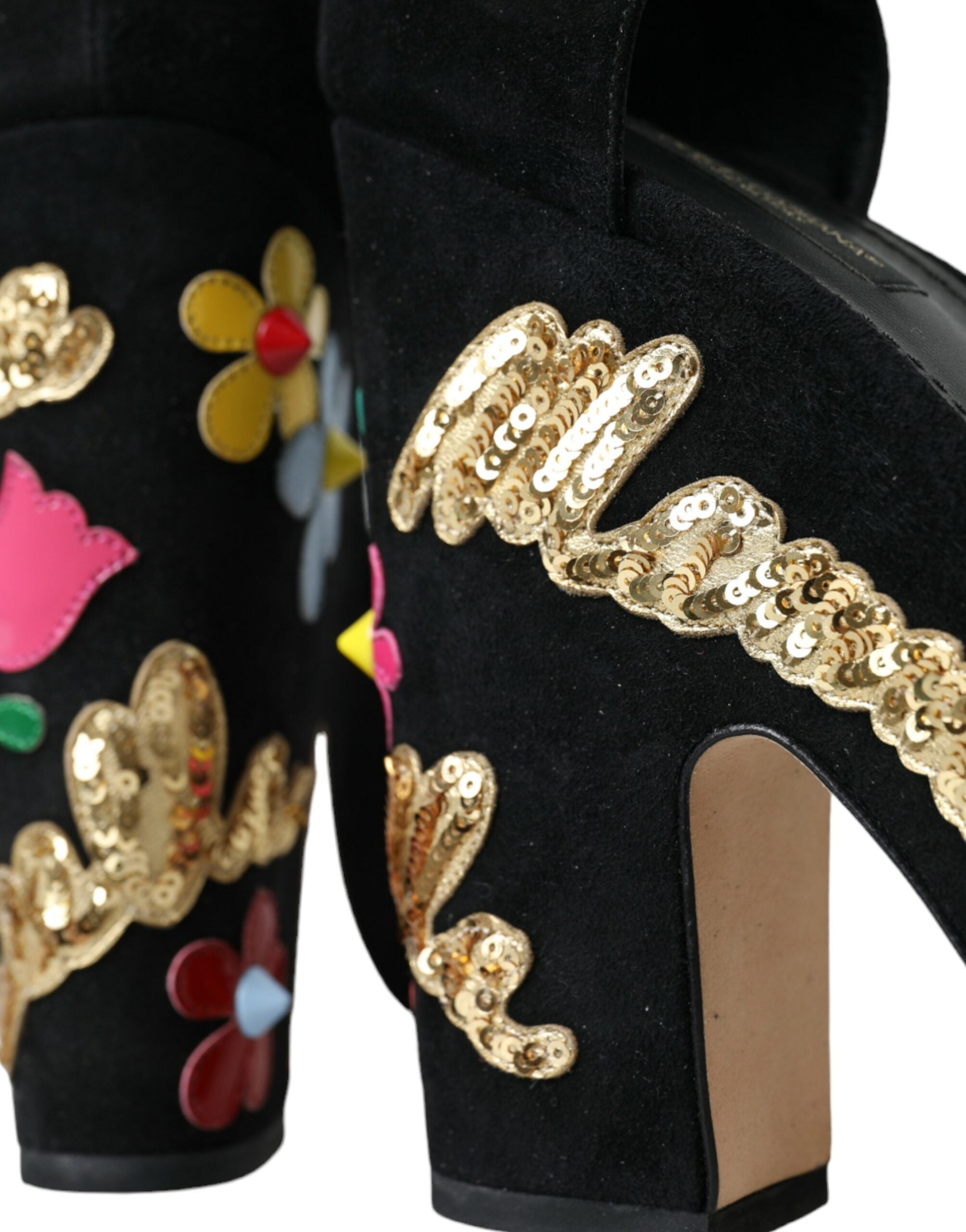 Dolce & Gabbana Black Floral Ankle Strap Heels Sandals Shoes -   -  Dolce & Gabbana.
