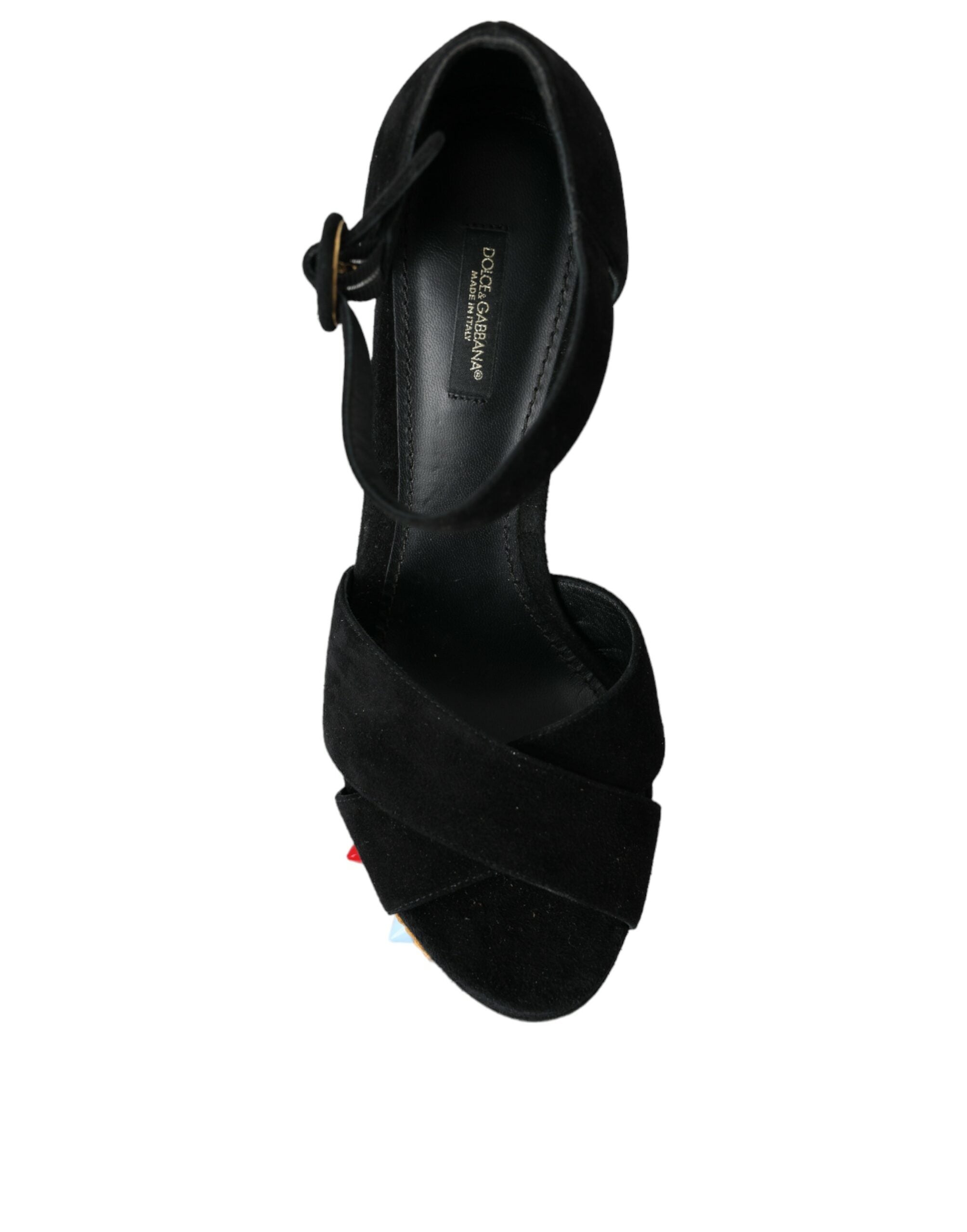 Dolce & Gabbana Black Floral Ankle Strap Heels Sandals Shoes -   -  Dolce & Gabbana.