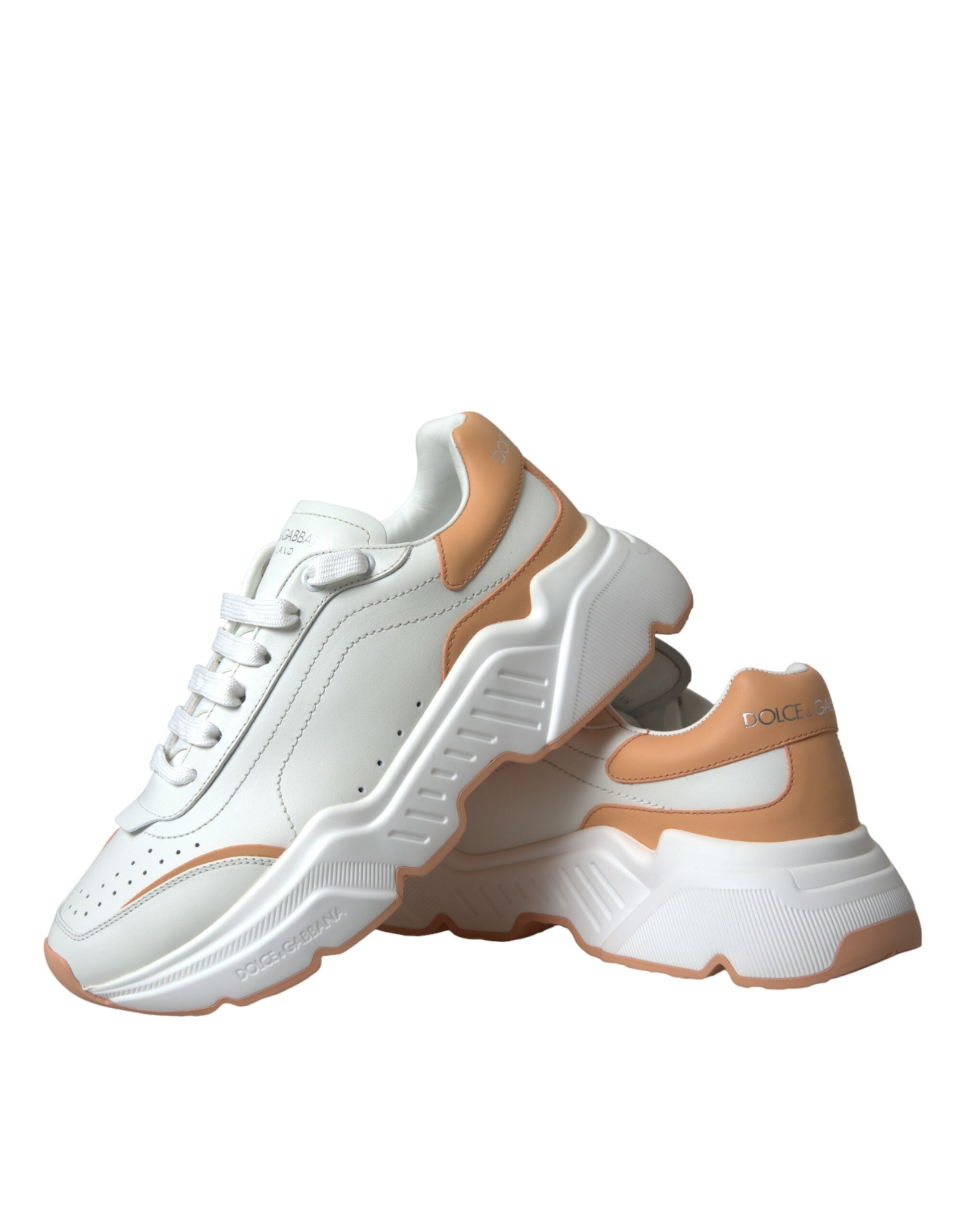 Dolce & Gabbana White Peach DAYMASTER Leather Sneakers Shoes -   -  Dolce & Gabbana.