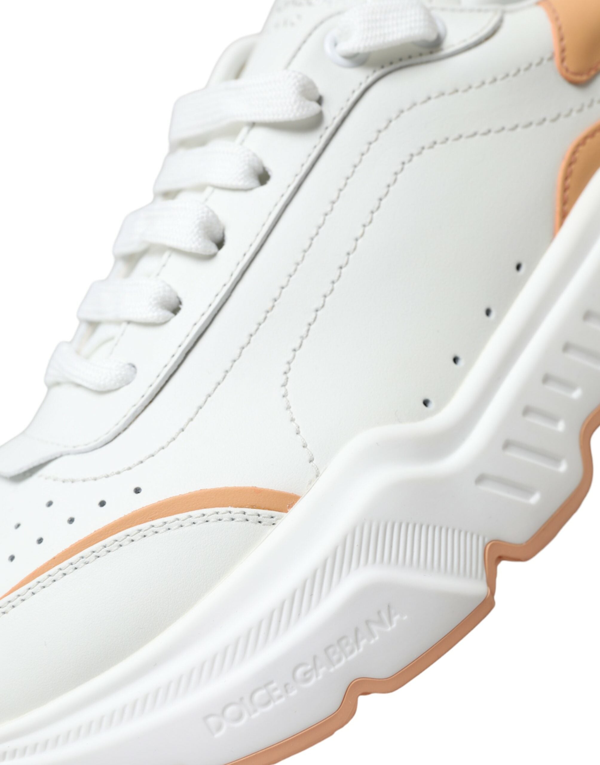 Dolce & Gabbana White Peach DAYMASTER Leather Sneakers Shoes -   -  Dolce & Gabbana.